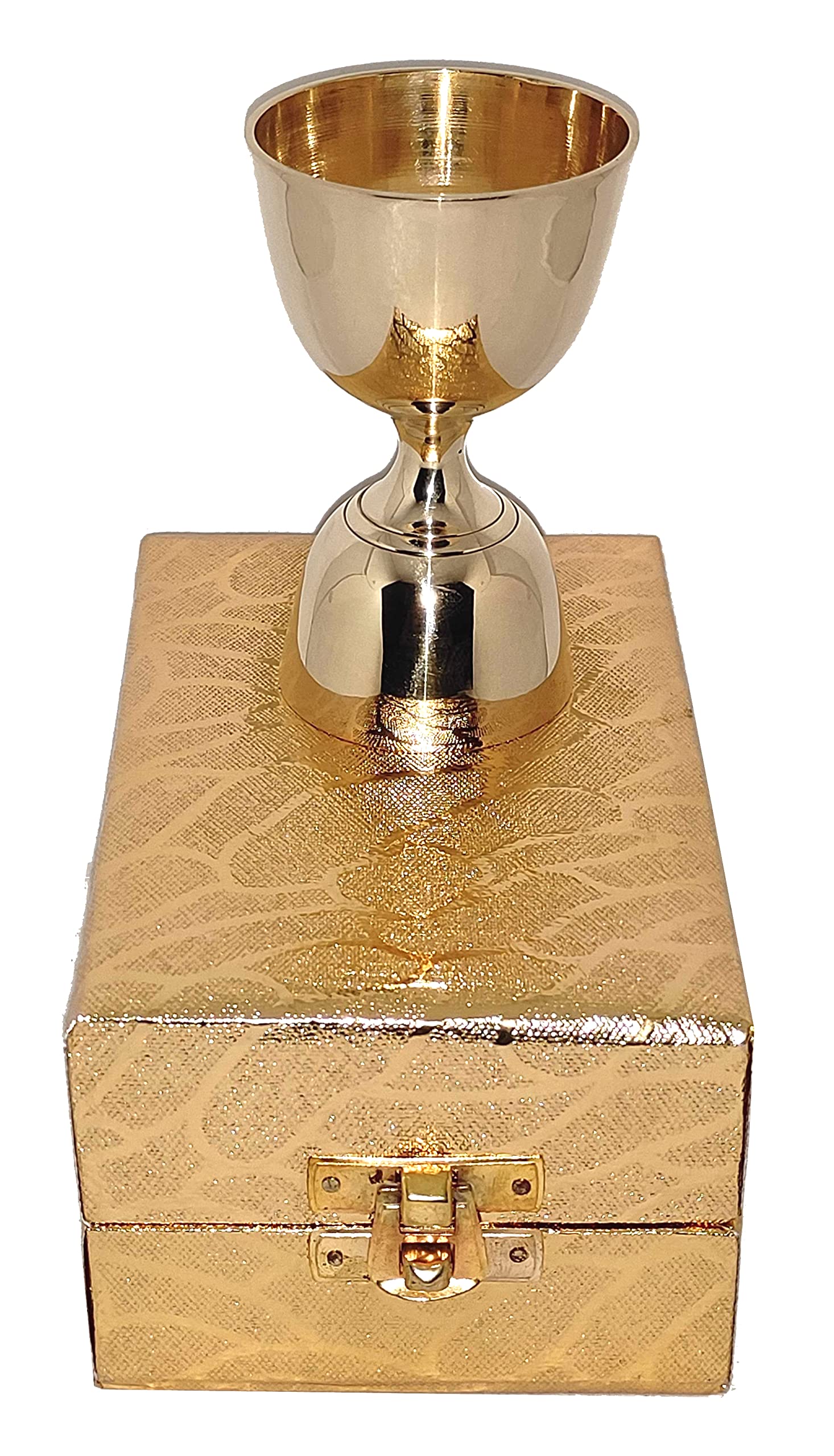 Akanksha Arts Brass, Golden Finish Peg Measure Cup with Golden Decorative Box, 30 ml / 60 ml 1