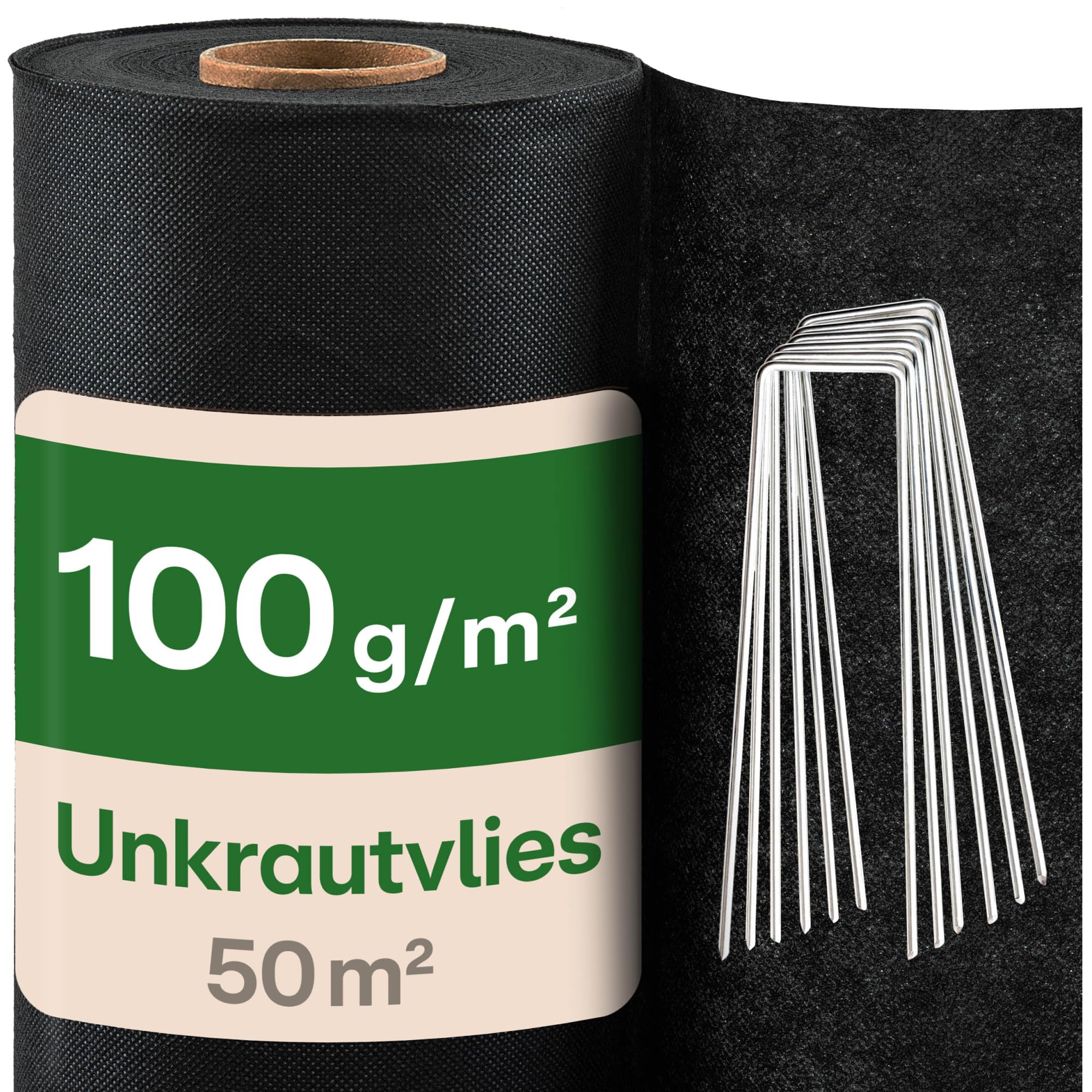 Praknu Unkrautvlies 100g/m2 Extra Stark - 50m2 - Unkrautfolie mit 24 Erdankern - Wasserdurchlässig & Reißfest - UV Stabil - Gartenvlies - Gartenfolie - Mulchfolie - Vlies gegen Unkraut - Unkrautmatte