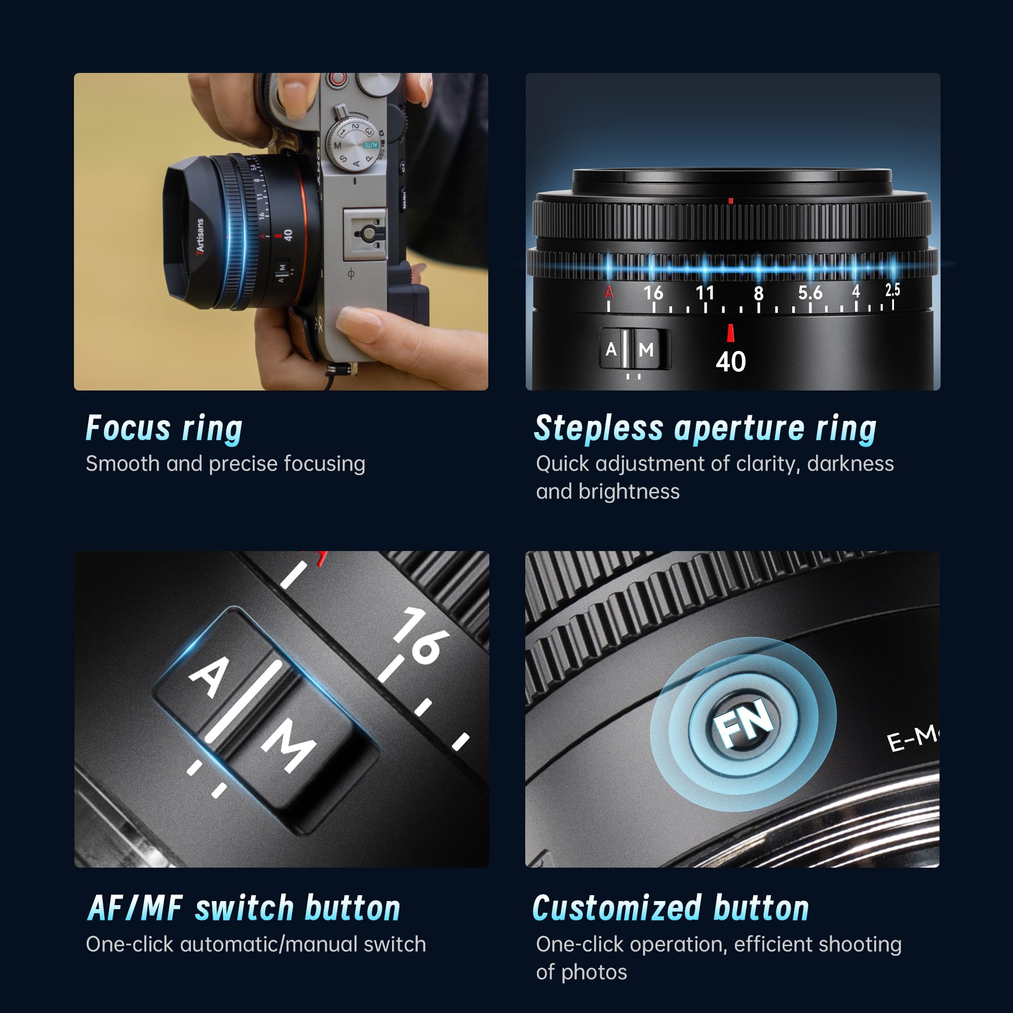 Obiettivo Full Frame 7artisans AutoFocus 40 mm F2.5 con supporto modalità automatica/manuale per Sony FX A1, A9, A7M, A7R, A7S, A7C, ZVE Series FX3, A9II, A7M2, A7S2