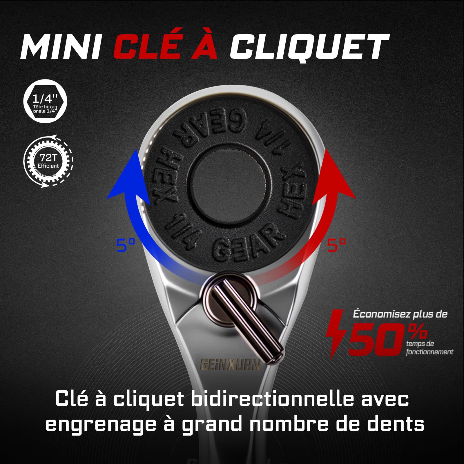 Geinxurn 19 Pièces Ensemble de Tournevis à Cliquet, Mini Clé à Cliquet, Poignée de Tournevis à Cliquet et Clé à Douille avec 12 Embout de Vissage à Choc, Ensemble d'outils à Main Portables