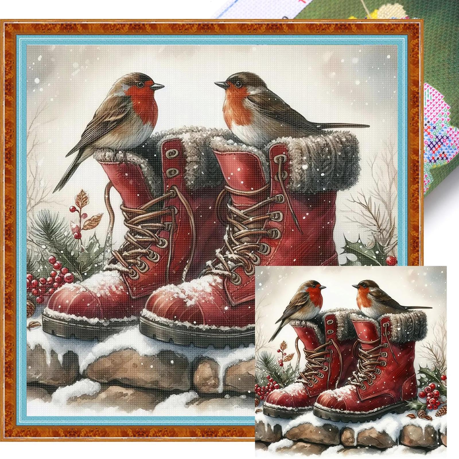 Christmas Boots Printed Cross Stitch Kit 40x40cm DIY 11CT Embroidery Craft Set