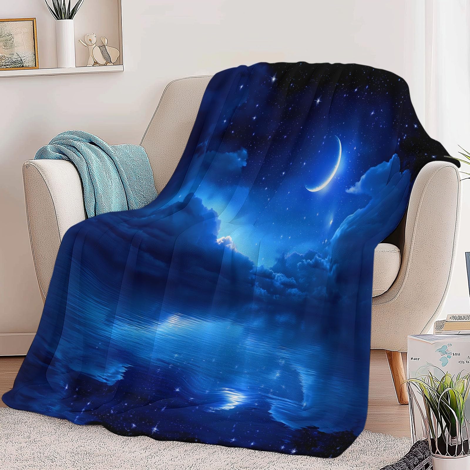 Fantastyczny niebiański polar flanelowy koc polarowy, narzuta na sofę Wygodny koc 2-osobowy koc na łóżko w kratę zimowy, 220 x 240 cm Niebieski