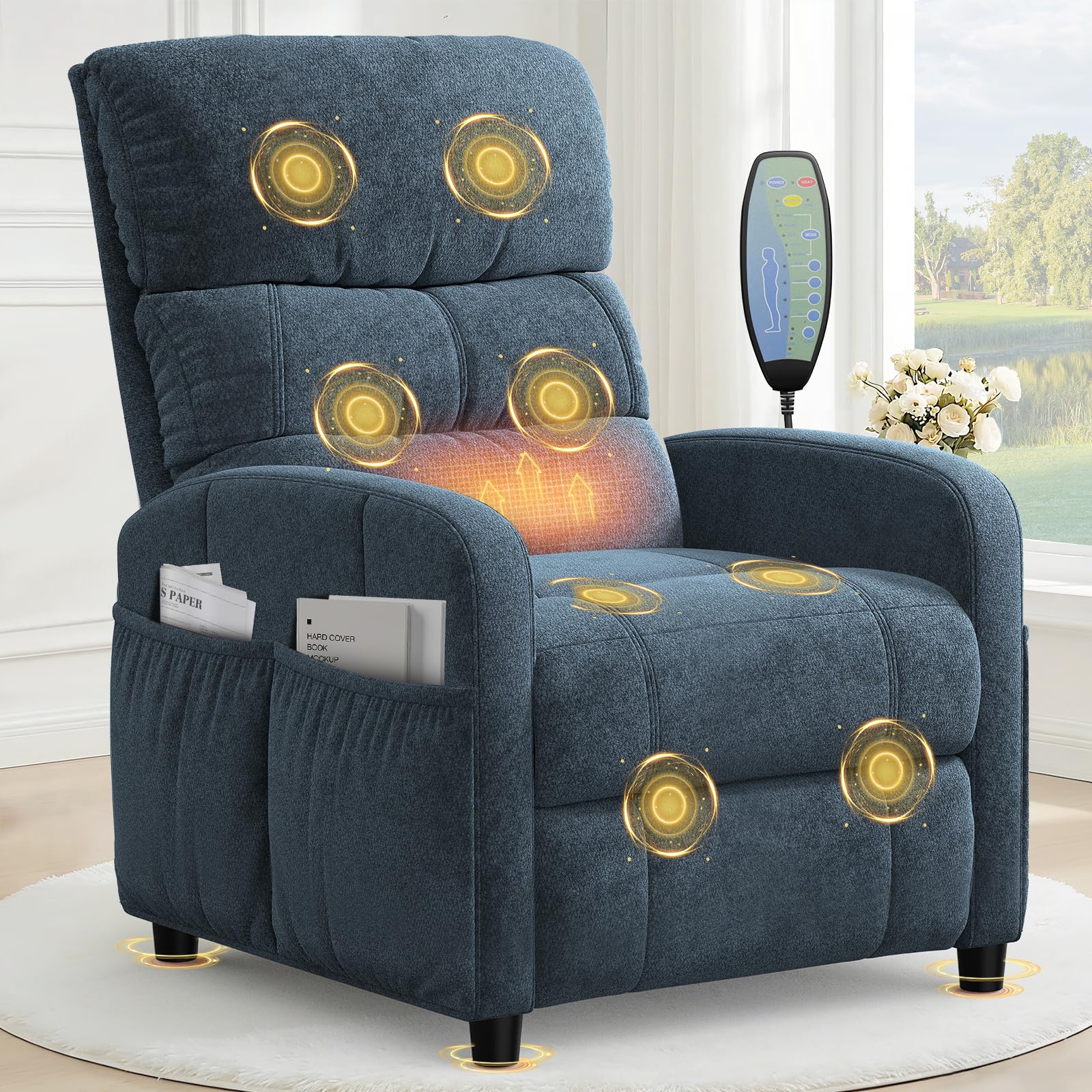 YONISEE Recliner Armchair Recliner Chair for Adults, Manual Reclining Chair with Massage & Heating, 4 Sides Pockets, Padded Cushion Living Room Armchair with Adjustable Leg Rest & Reclining Functions โ image 1