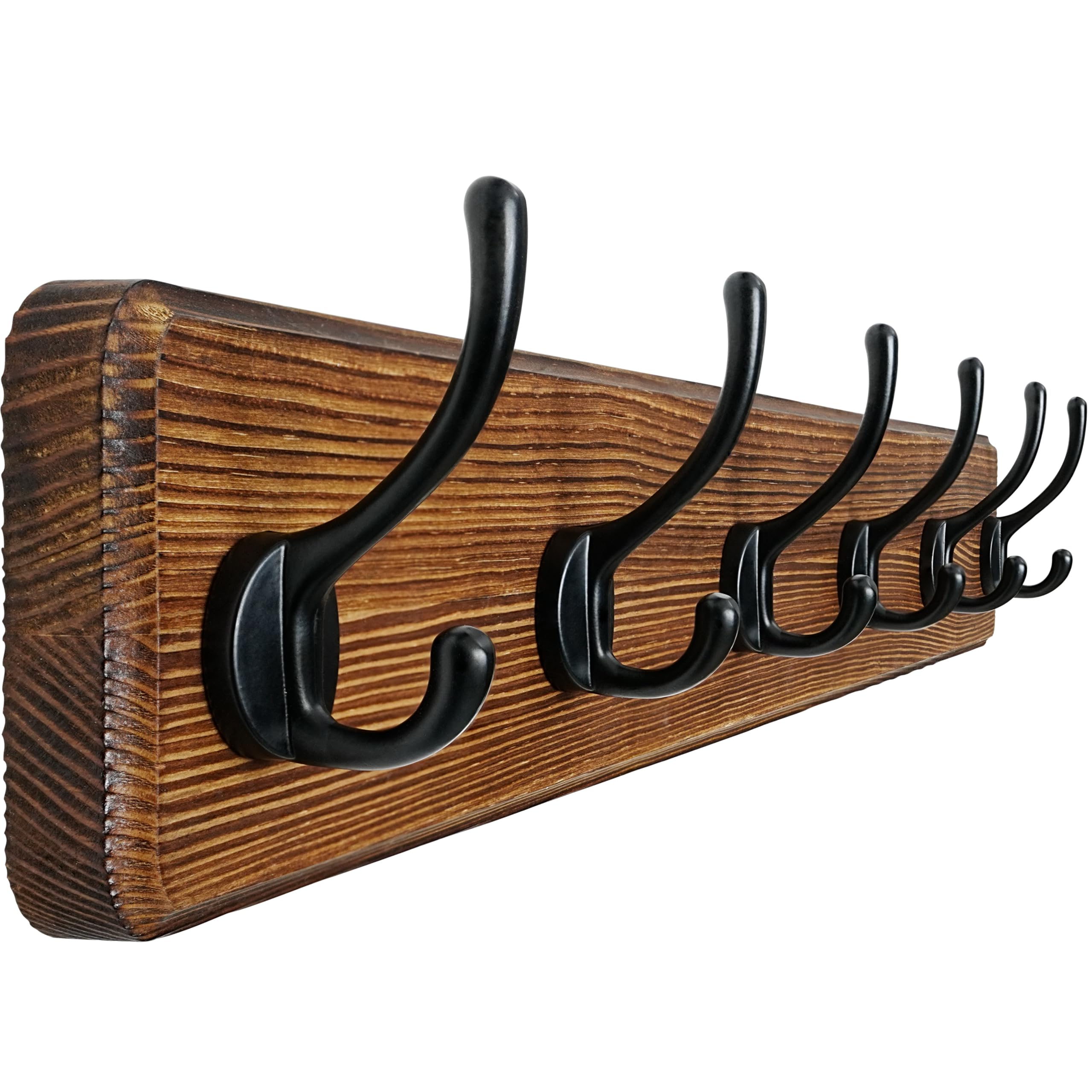 Dseap Coat Rack Wall: 24" Long, Patented, Heavy-Duty, 6-Double-Hooks Wooden Wall Mounted Coat Rack Coat Hanger Hook Rail for Winter Coats Hat Jacket Clothing, Natural & Black