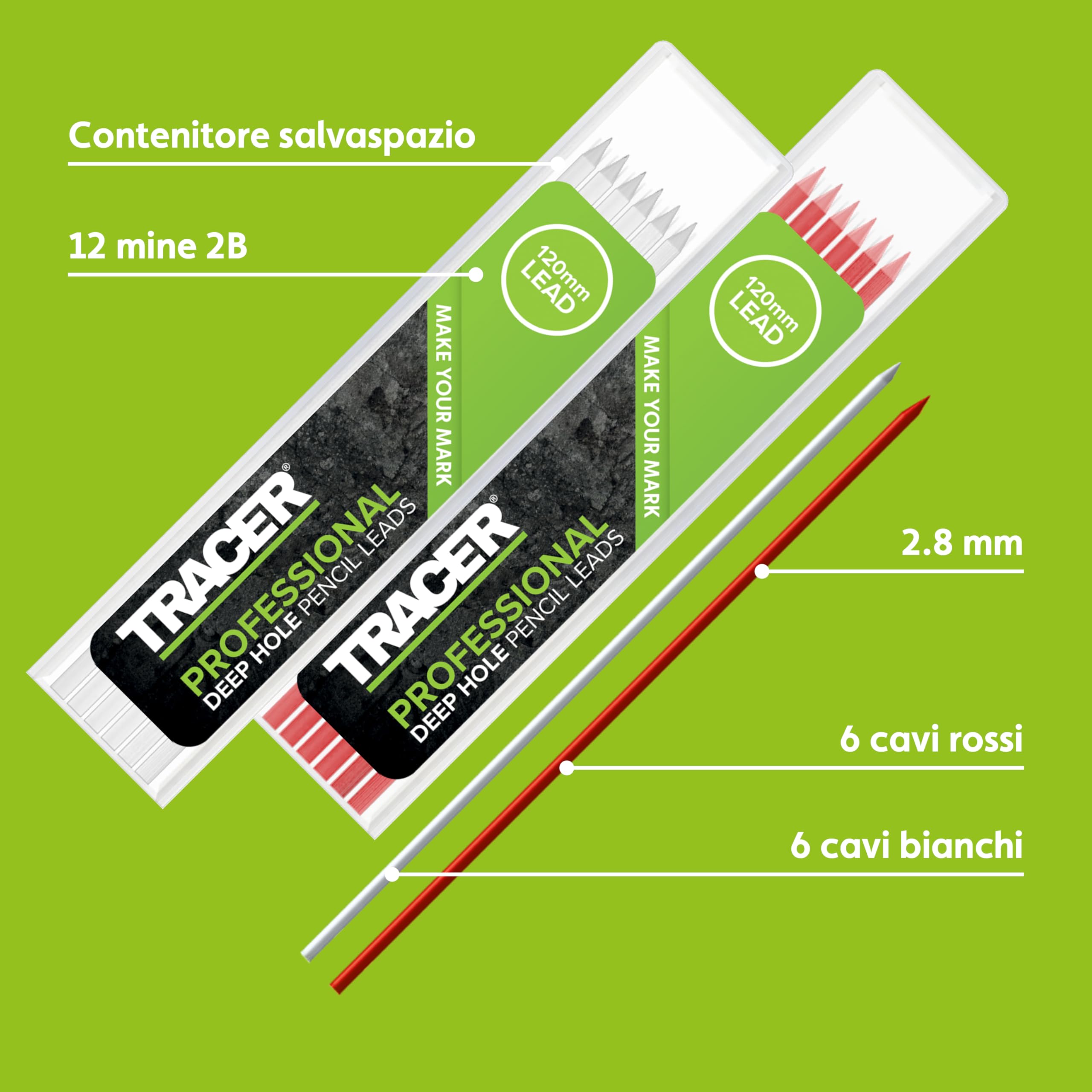 Tracer Set mine alternative matita foro profondo 2,8 mm 12 colorate alta visibilità 6 rosse 6 bianche