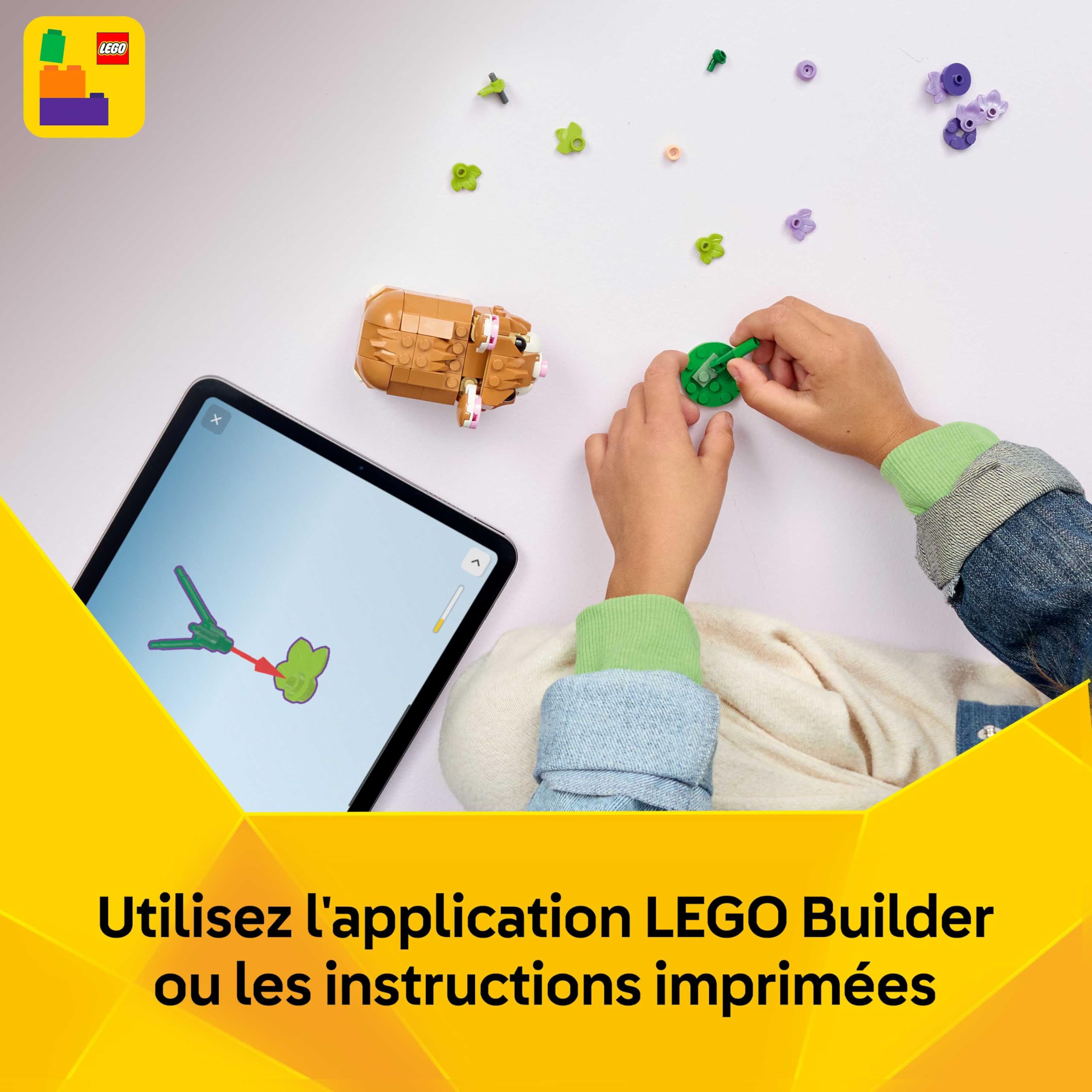LEGO Creator 3-en-1 L’Adorable Hamster et la Fleur - Figurine d'animal se Transformant en Aigle ou Hérisson - Idée de Décoration Intérieure DIY - Cadeau d'anniversaire Fille ou Garçon dès 7 Ans 31376