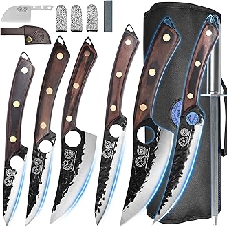 XYJ Professional Kitchen Knife Set with High-Carbon Steel Forged Blades, Chef's Knife, Cleaver, Carving Knife, Nakiri, Full Tang Design, Includes Carrying Bag & Poultry Scissors