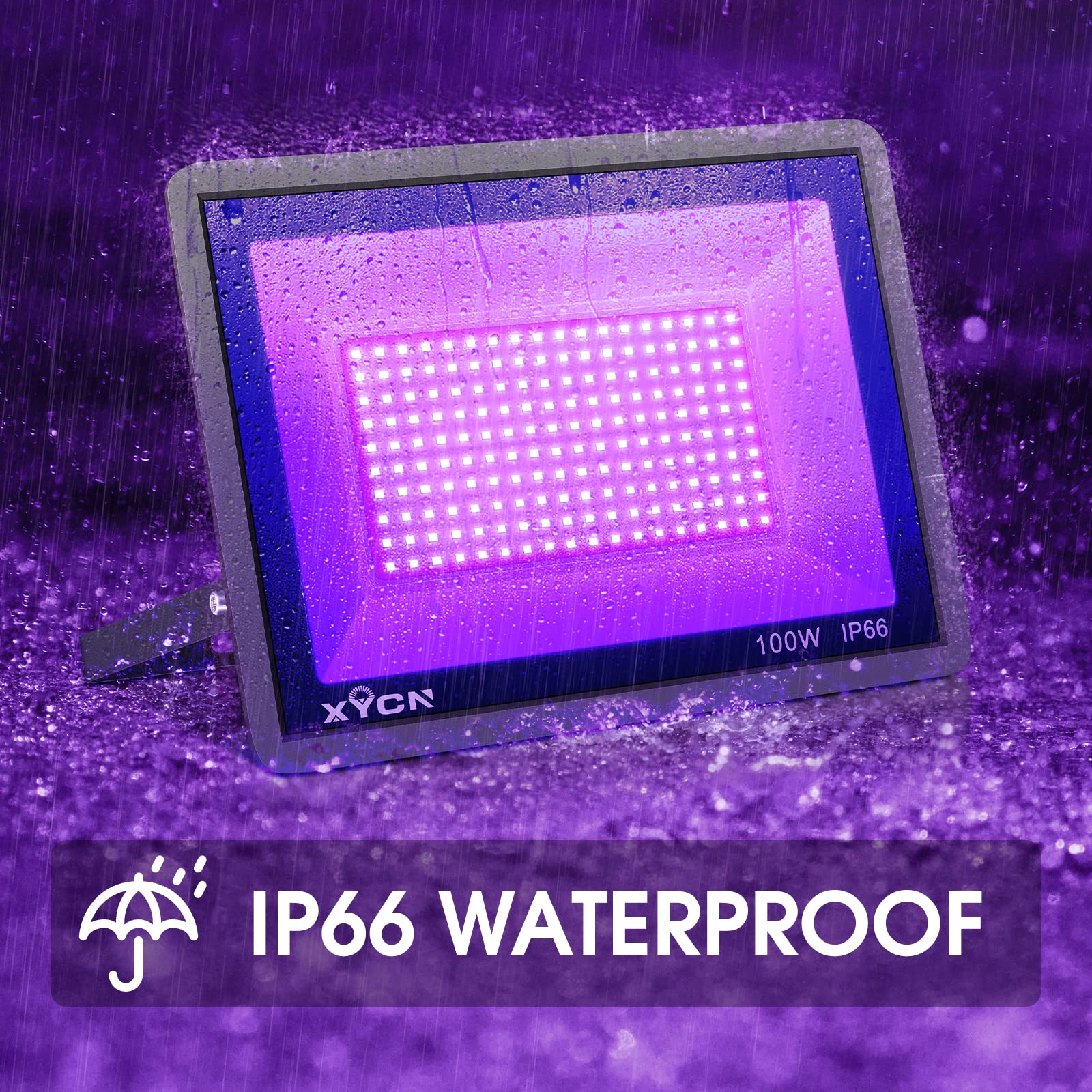 YANYCN 4er Pack 100W LED Schwarzlicht Blacklight Flutlicht mit Stecker und Schalter, 120VAC IP66 Wasserdichtes Schwarzlicht für Halloween Party Leuchten im Dunkeln Bühnenlicht Körperfarbe Neon