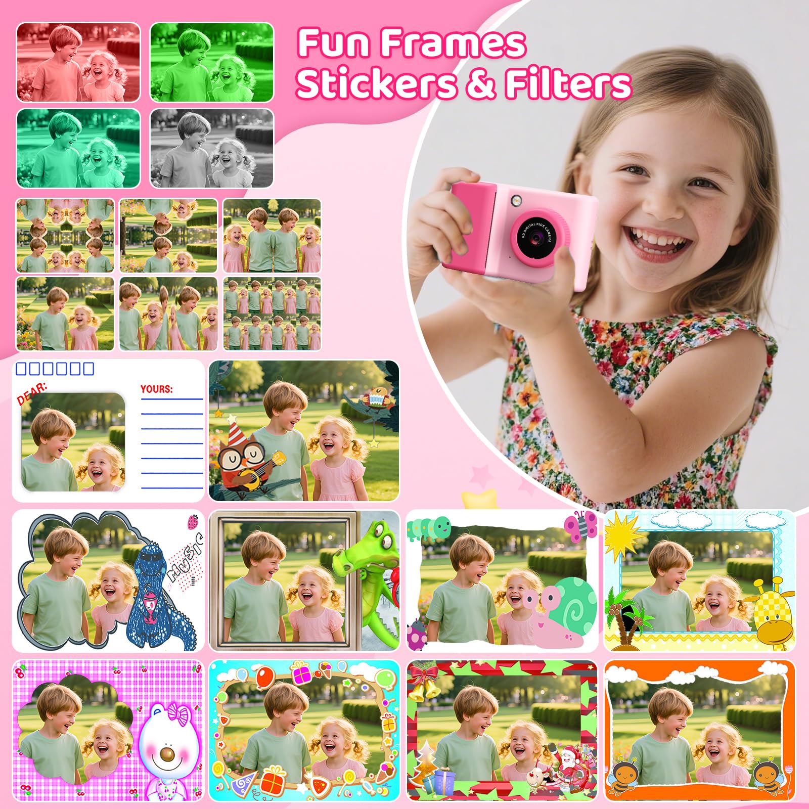 Ushining Cámara instantánea para niños, 1080P HD, cámara instantánea con tarjeta de 32 GB y papel de impresora, pantalla IPS de 2,4 pulgadas, cámara digital, regalos para niños/niñas de 3 a 12 años
