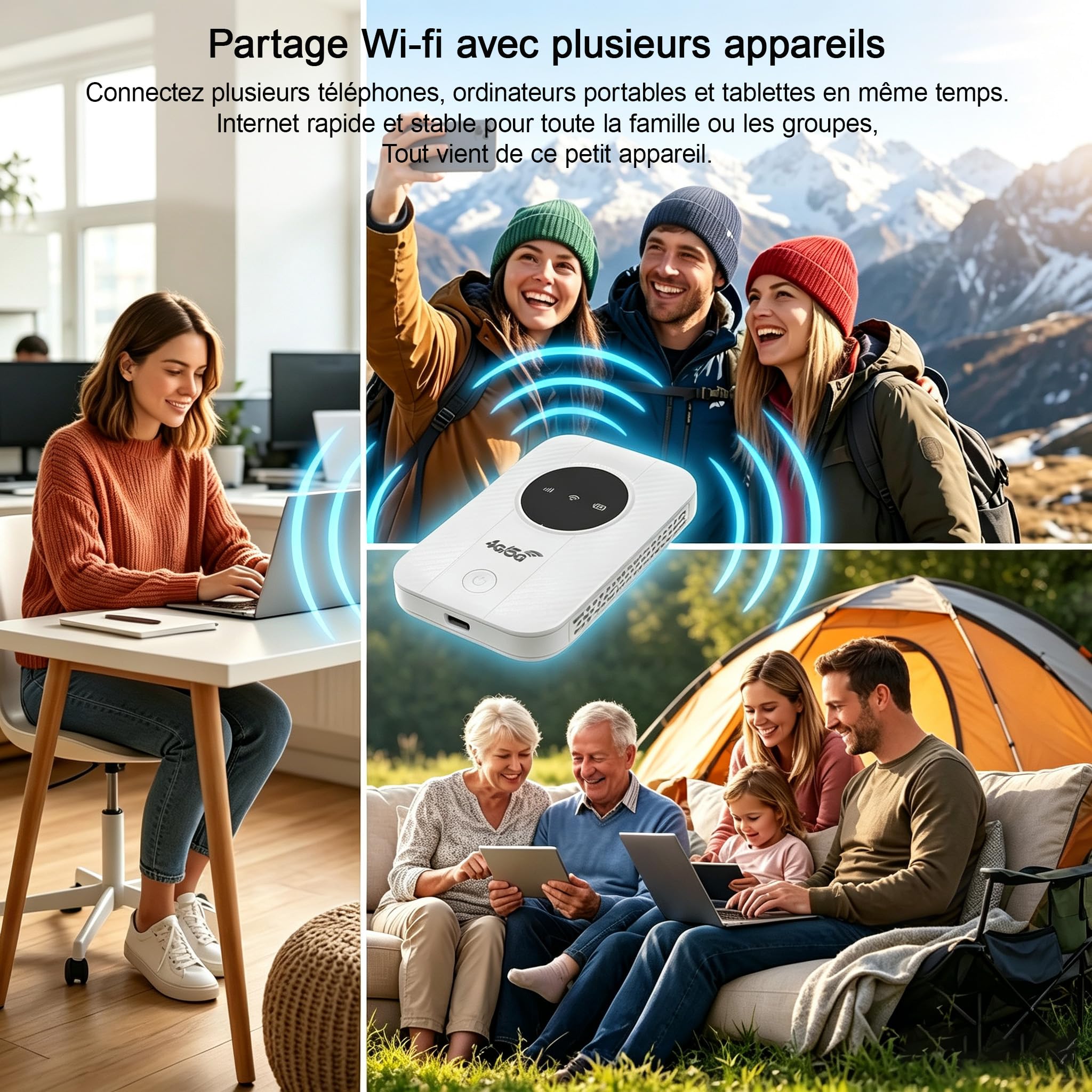 Routeur 5G/4G Portable WiFi 6 avec Slot SIM –Modem Carte SIM,Mobile Haut Débit 5G/4G+, Jusqu’à 20+ Appareils Connectés, Batterie 2100mAh,pour Voyage