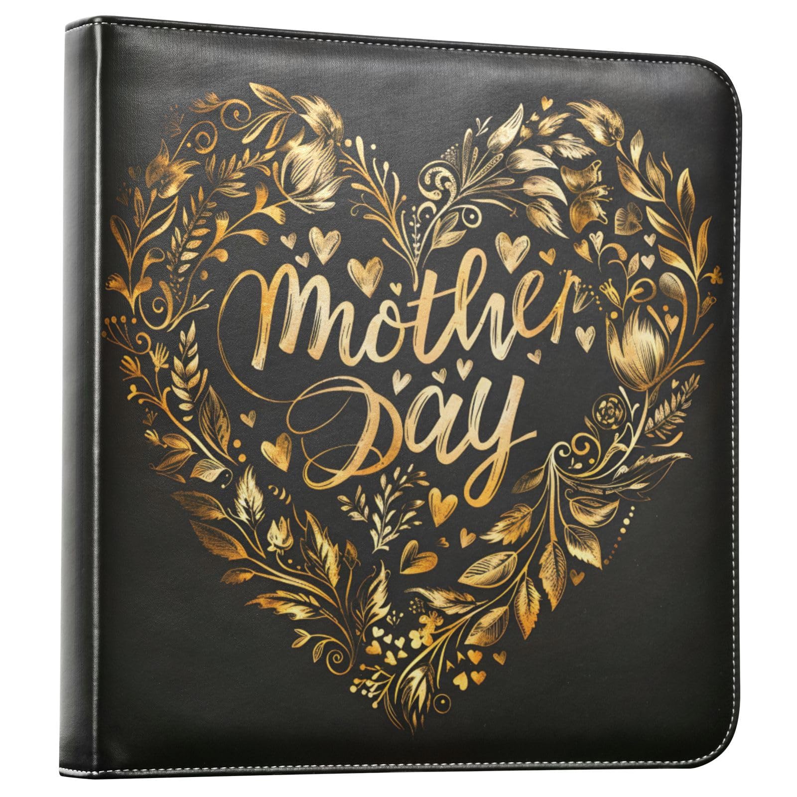 JIPONI Mother's Day Golden Love Large Photo Album, DIY Leather Cover Scrapbook Albums for 4x6 5x7 6x8 Pictures, Self Adhesive Memory Book for Wedding, Baby, Family