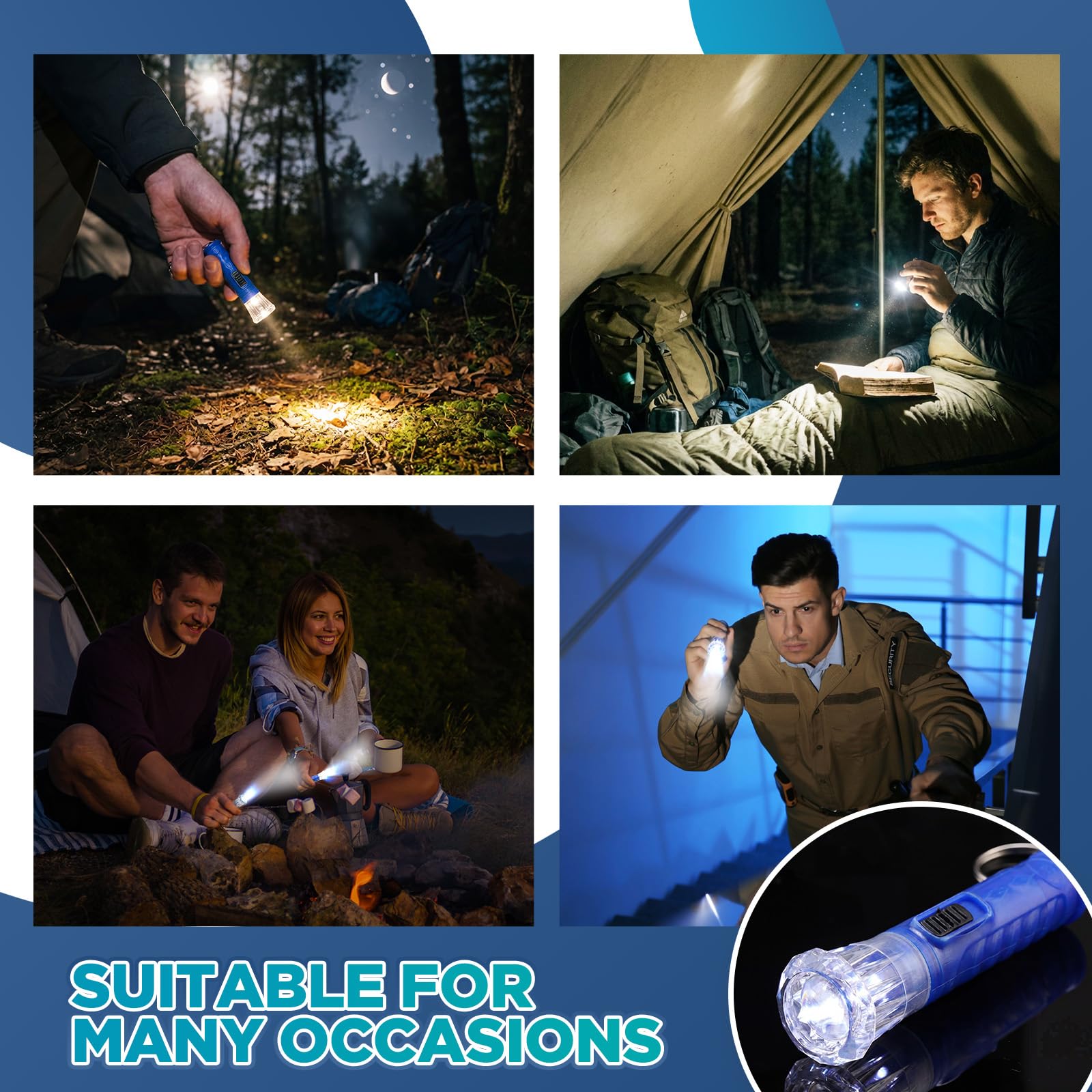 Jexine Mini-Taschenlampen-Schlüsselanhänger, Taschenlampe, Schlüsselanhänger, Taschenlampen, LED, kleiner Schlüsselanhänger, Licht, Wandern, Camping, Weihnachten, Party, Gastgeschenke (blau), 100