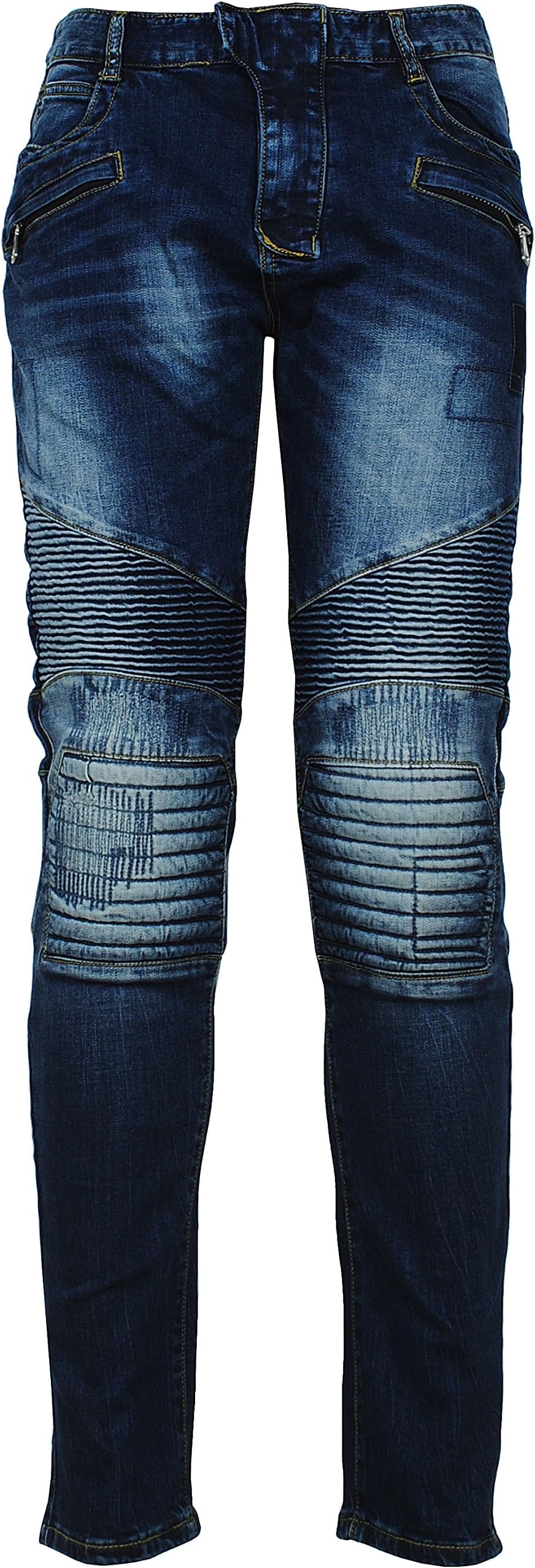 ANGEL COLA Men's Biker Slim Distressed Washed Cotton Cargo Jeans Denim 29