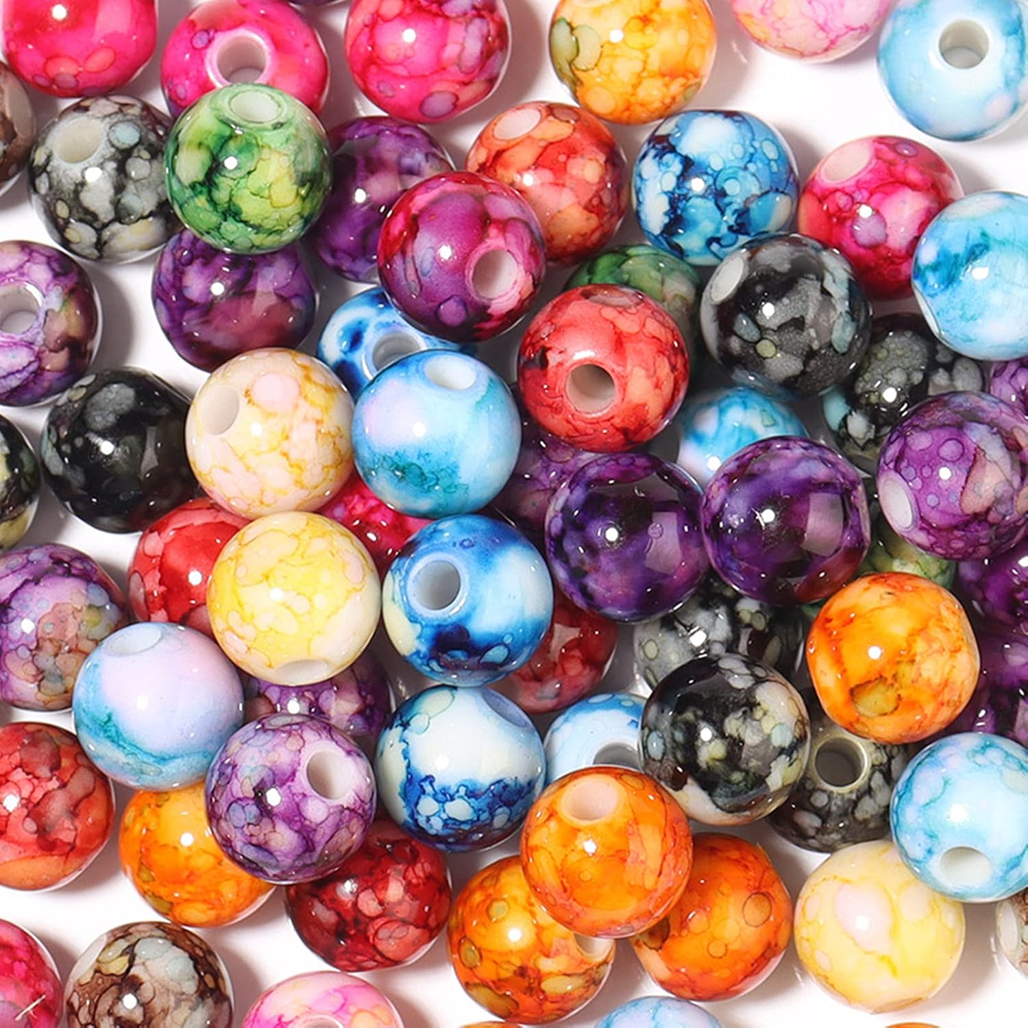 200PCS Acrylic Beads for Jewelry Making Round Loose Beads Charms Ink Patterns for Bracelets Earring Necklace Rings Adults Beading DIY Art Craft Projects Decor Birthday Gifts (10mm) - Image 5