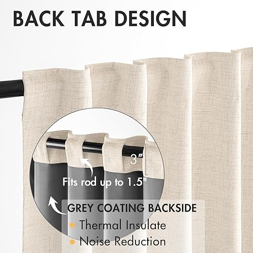 Miniatura 5 de MIULEE Cortinas 100% opacas de 90 pulgadas de largo, cortinas y cortinas de lino para dormitorio, sala de estar, oscurecimiento completo, paneles de