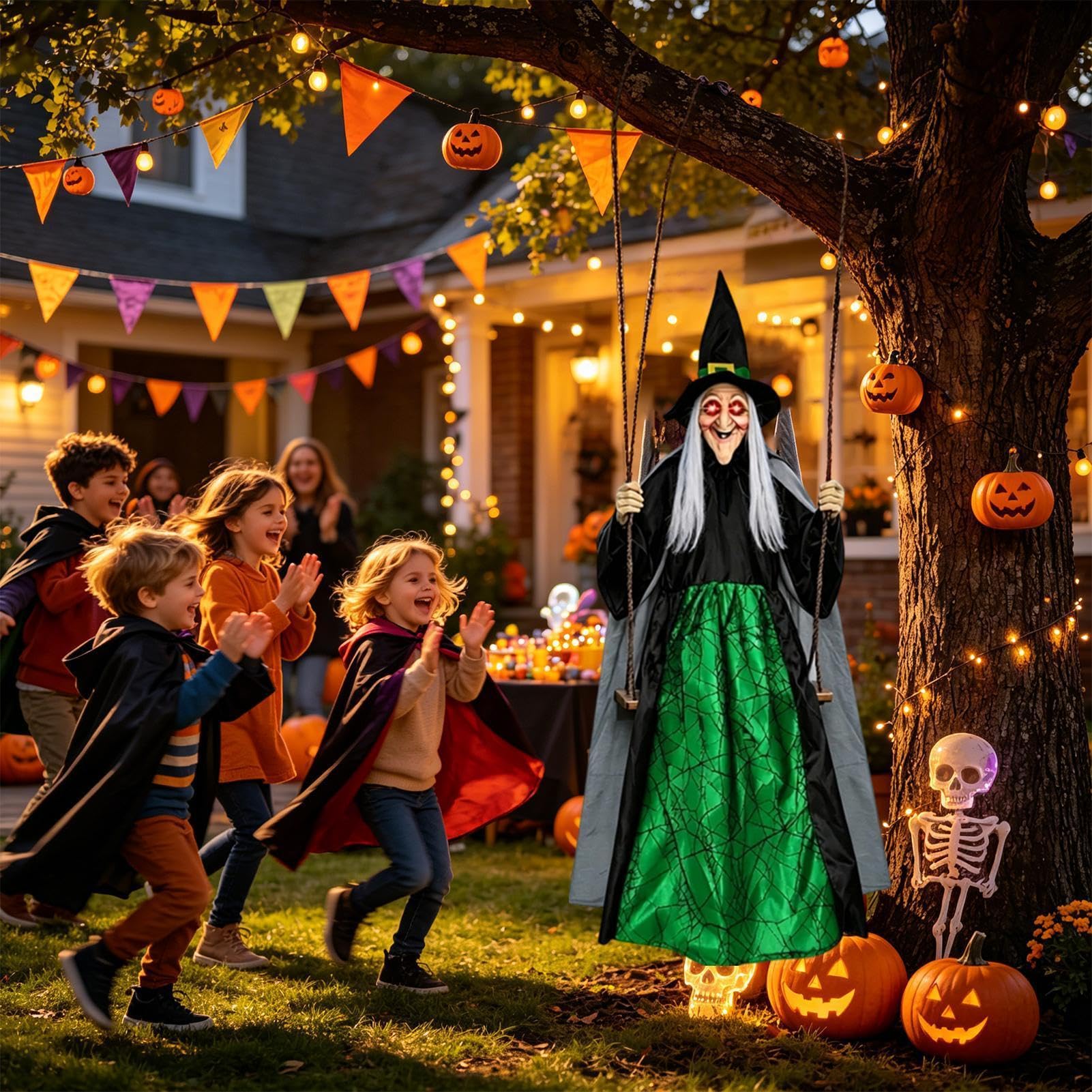 Schwingende Hexe Halloween Deko 1,8 Meter Lebensgroße Außenfigur | Halloween Hängende Hexe Für Geisterhäuser, Partys, Hof, , Garten