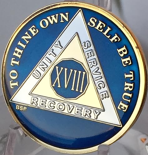 Miniatura 6 de 18 años azul medianoche AA Alcohólicos anónimos Medallón Chip Tri Plate chapado en oro y níquel