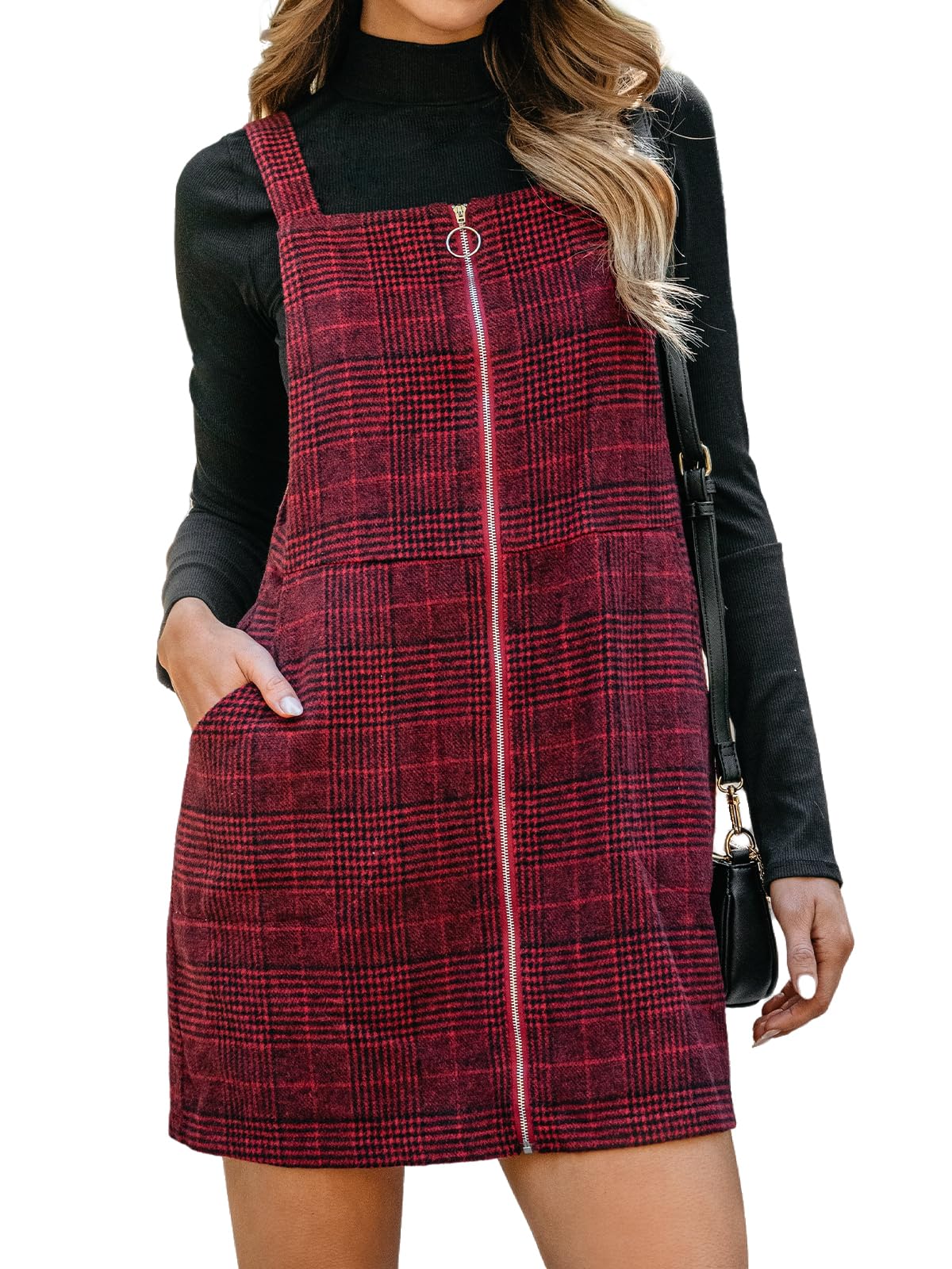 CUPSHE Damen Latzrock – Karomuster, Reißverschluss, Quadratischer Ausschnitt | Freizeitkleid & Overallkleid
