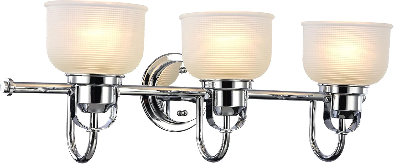 Chloe Lighting CH51049CM25-BL3 Industrial-Style 3 Chrome Finish Bath Vanity Wall Fixture White Frosted Prismatic Glass, 9 x 25.3 x 8.7", Silver