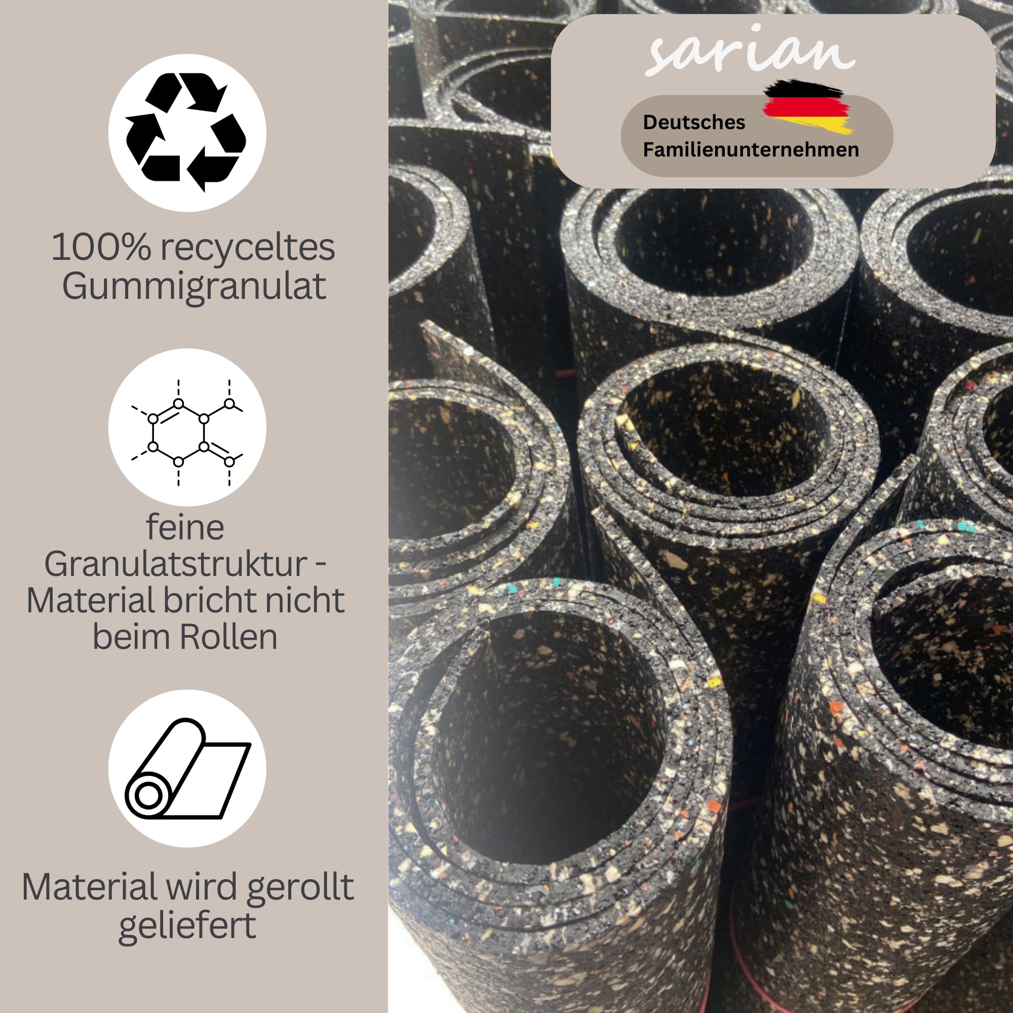 sarian Bautenschutzmatte STÄRKE: 3mm BREITE: 1000mm (1m) LÄNGE: 4000mm (4m) Gummimatte Ladungssicherung Schutzmatte Gummigranulat (Länge: 4 Meter)