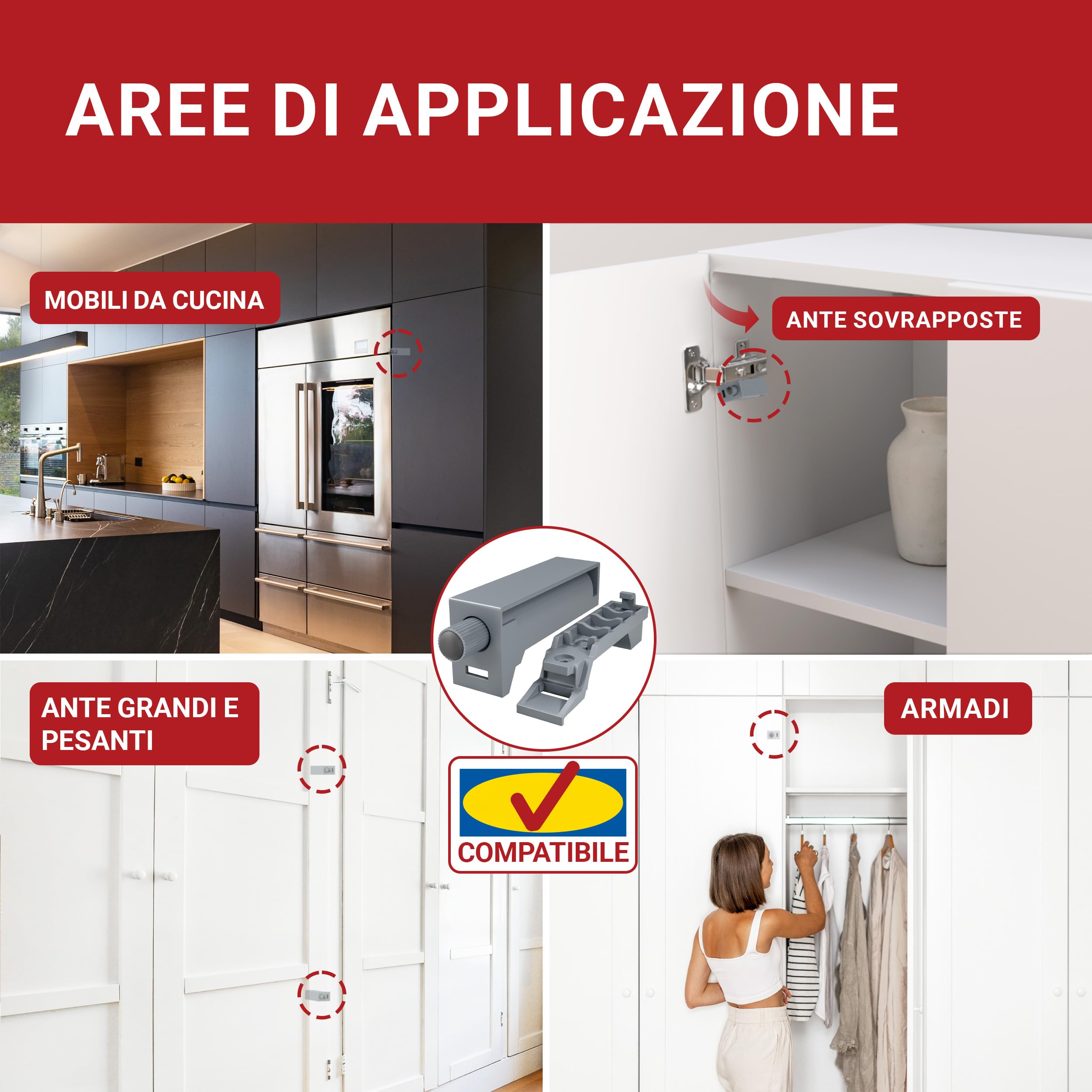LouMaxx Softclose - Set di 2 smorzatori per porte dell'armadio ammortizzatori per una facile chiusura morbida delle ante - per l'armadio