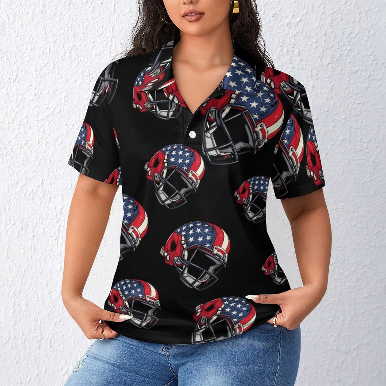 4th of July USA Flag Motorcycle Womens Golf Polo Shirts Summer Short Sleeve Collared 3 Buttons T Shirt Activewear Tops