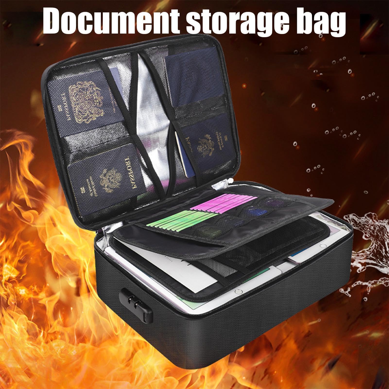 Cassaforte Portadocumenti Ignifuga Impermeabile Buste ignifughe | Borsa Antifuoco Con Lucchetto Scatola organizer portatile In Caso di Morte con tasche per documenti