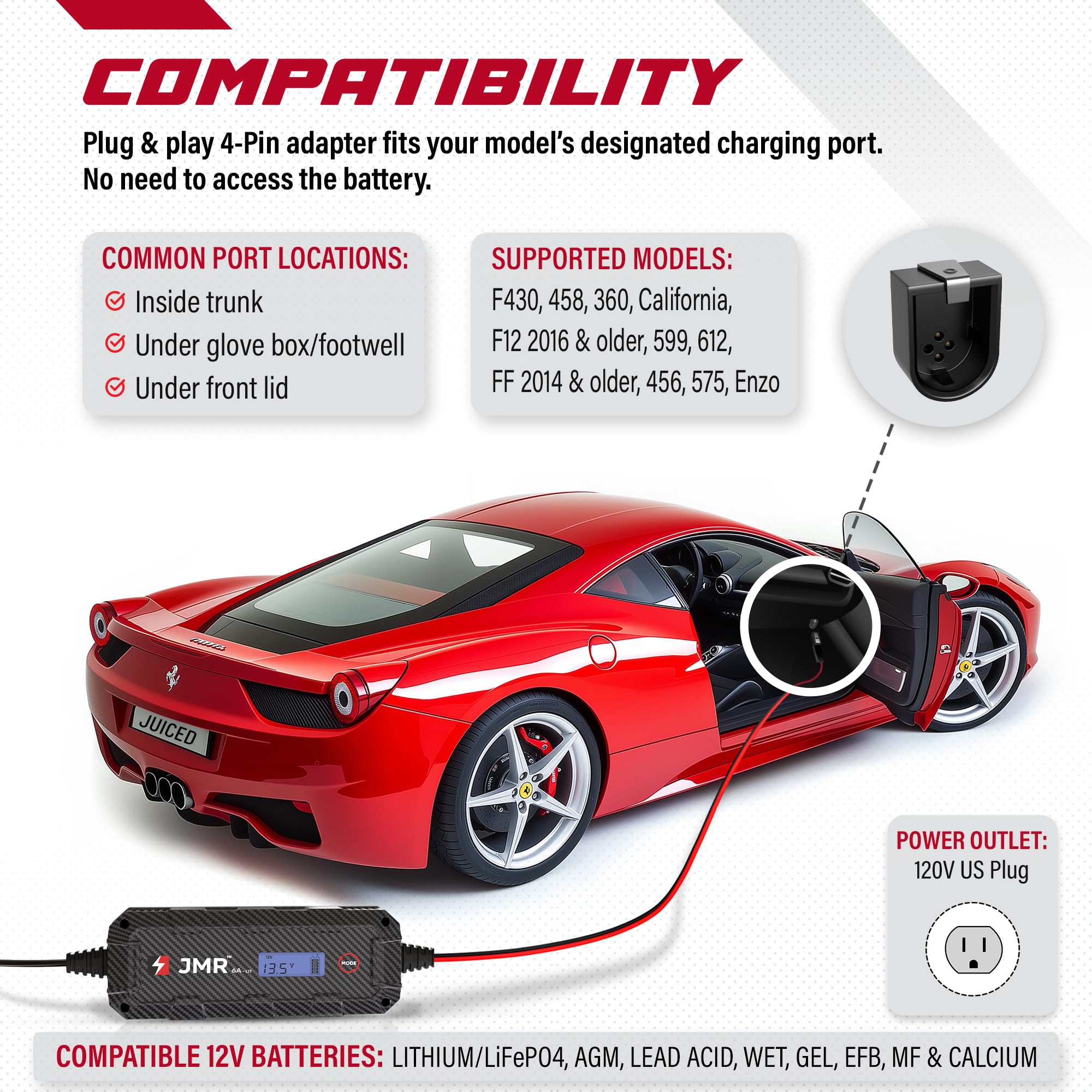 Amazon.com: JMR Battery Charger for Ferrari 458 California F12 FF