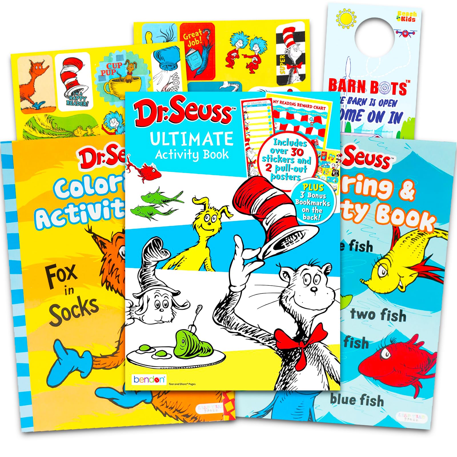 Cat in the Hat Coloring Book Set for Kids - Bundle with 3 Dr. Seuss Coloring Books with Games, Puzzles, Activities, and More Plus Door Hanger | Cat in the Hat Activity Books