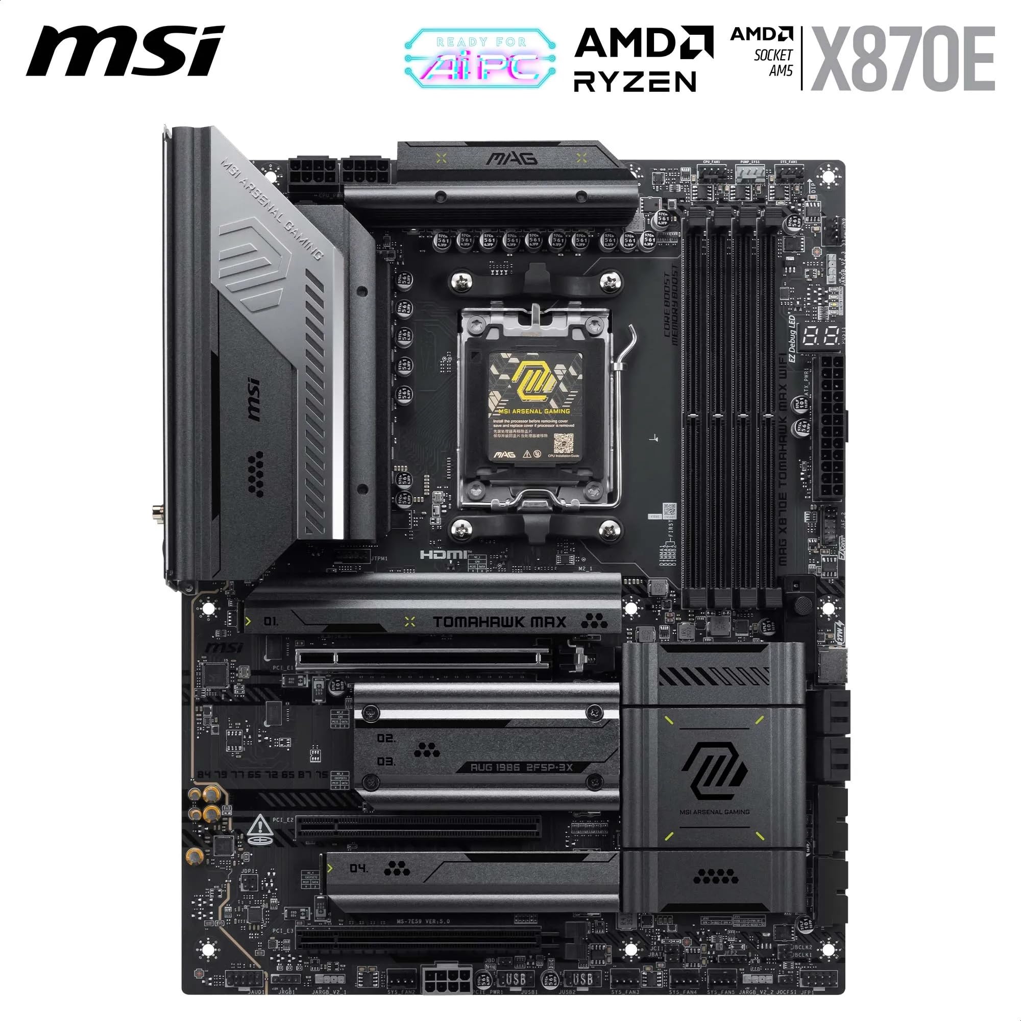 MSI MAG X870E Tomahawk MAX WiFi Mainboard, ATX - Unterstützt AMD Ryzen 9000/8000 / 7000 Prozessoren, AM5 - DDR5 Memory Boost (bis zu 8400+ MT/s OC), PCIe 5.0 x16, 2X M.2 Gen5, Wi-Fi 7, 5G LAN