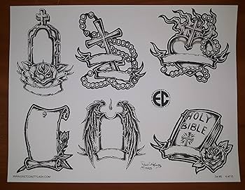 Black And Gray Religious Tattoo Flash 10 Sheets W/Lines