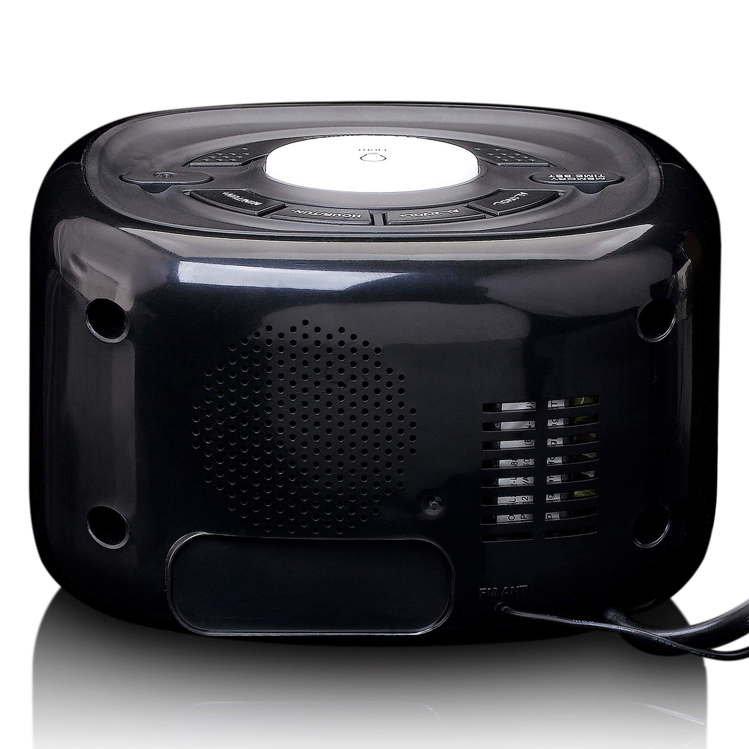 Lenco CR-12 radio zegarowe – budzik z funkcją światła nocnego – Easy Snooze – timer uśpienia – dwa czasy budzenia – 20 stacji – regulowana regulacja jasności – czarny, 117 x 117 x 71 mm