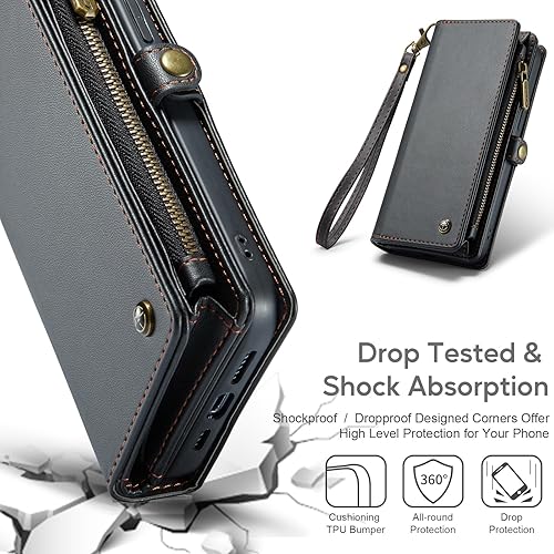 Miniatura 6 de ASAPDOS Funda para iPhone 14 Pro Max, correa de piel sintética de gamuza retro y funda cruzada con cierre magnético, bloqueo RFID, tarjetero y