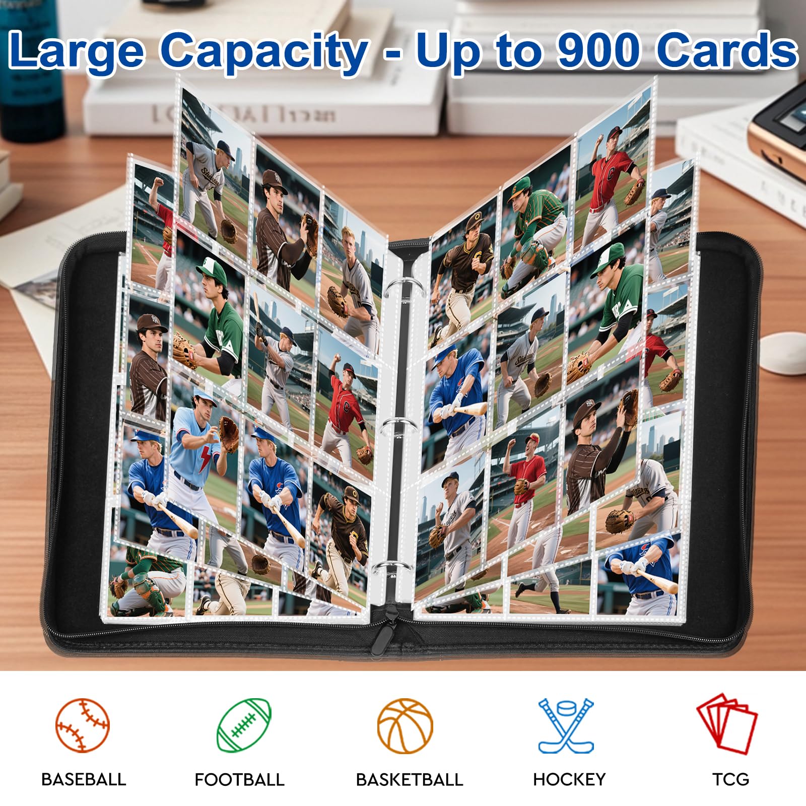 MewVeer Kaartmap, 9 Zakken Trading Card Map voor 900 Kaarten, Premium en Duurzame Rits Baseball Kaarten Album, Kaarthouder Mappen, Kaartverzamelaar Albums voor YGO/MTG/TCG, Sportkaarten, Donkergroen