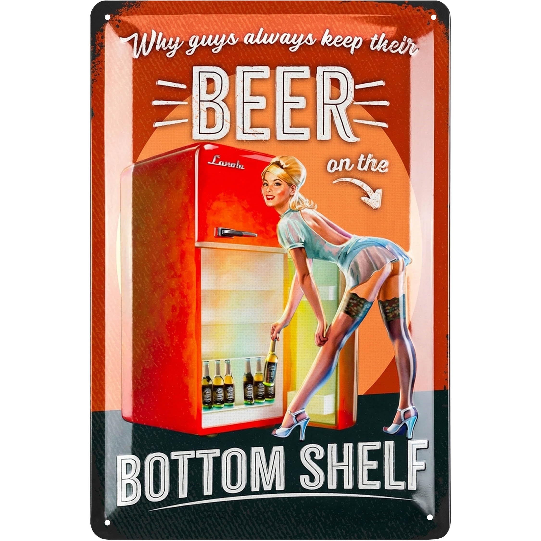 LANOLU Vintage Beer Sign - KEEP BEER ON THE BOTTOM SHELF- Beer Signs for man Cave, Metal Beer Signs, Funny Metal Bar Signs, Vintage beer signs - Embossed 12x8"
