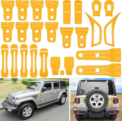 Miniatura 10 de Juego completo de 26 piezas de decoración exterior para Jeep Wrangler JL JLU 2018-2023 Bisagra de puerta, bisagra de capó, bisagra de capó, pestillo