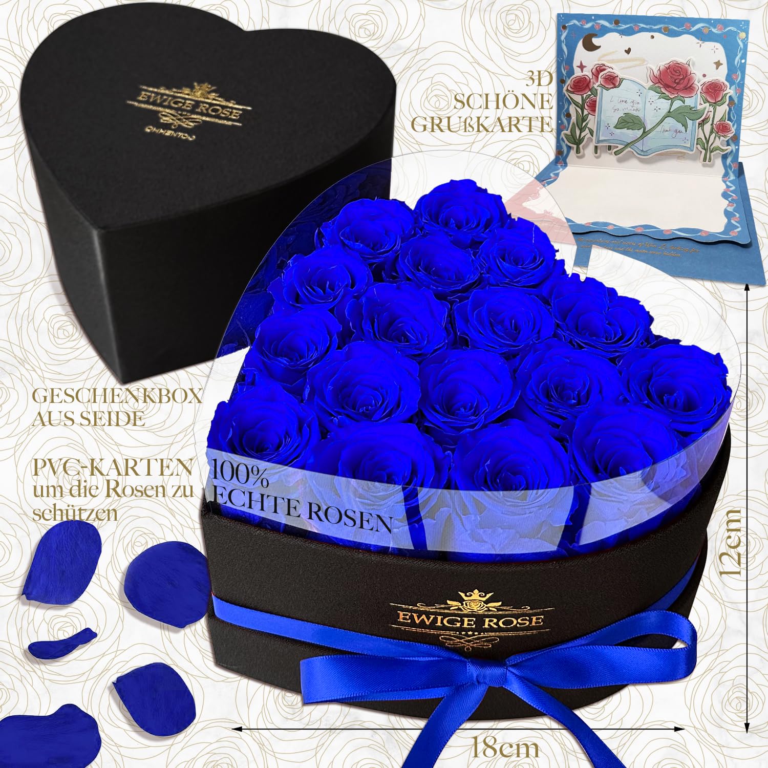 17 Rose Infinity, Regalo di Rose Blu Eterne per Donne, Rosa Conservata in Scatola a Forma di Cuore per Donne, Madre per Compleanno, Anniversario, San Valentino, Festa della Mamma, Natale