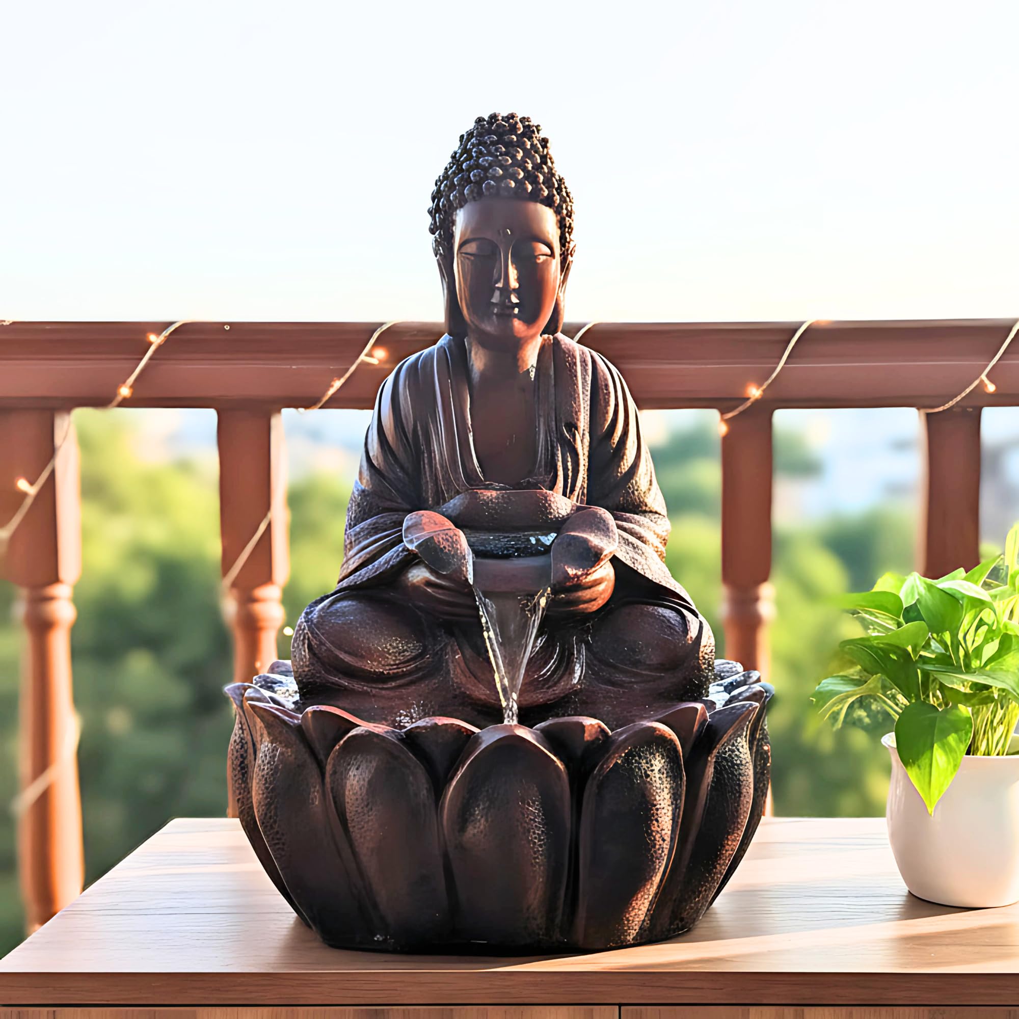 EXPLEASIA 2ft Divine Buddha Fountain, Indoor Water Fountain Big Size, Water Fountain for Garden, Fountain for Home vastu (56X30X30) (Brown)-image-33