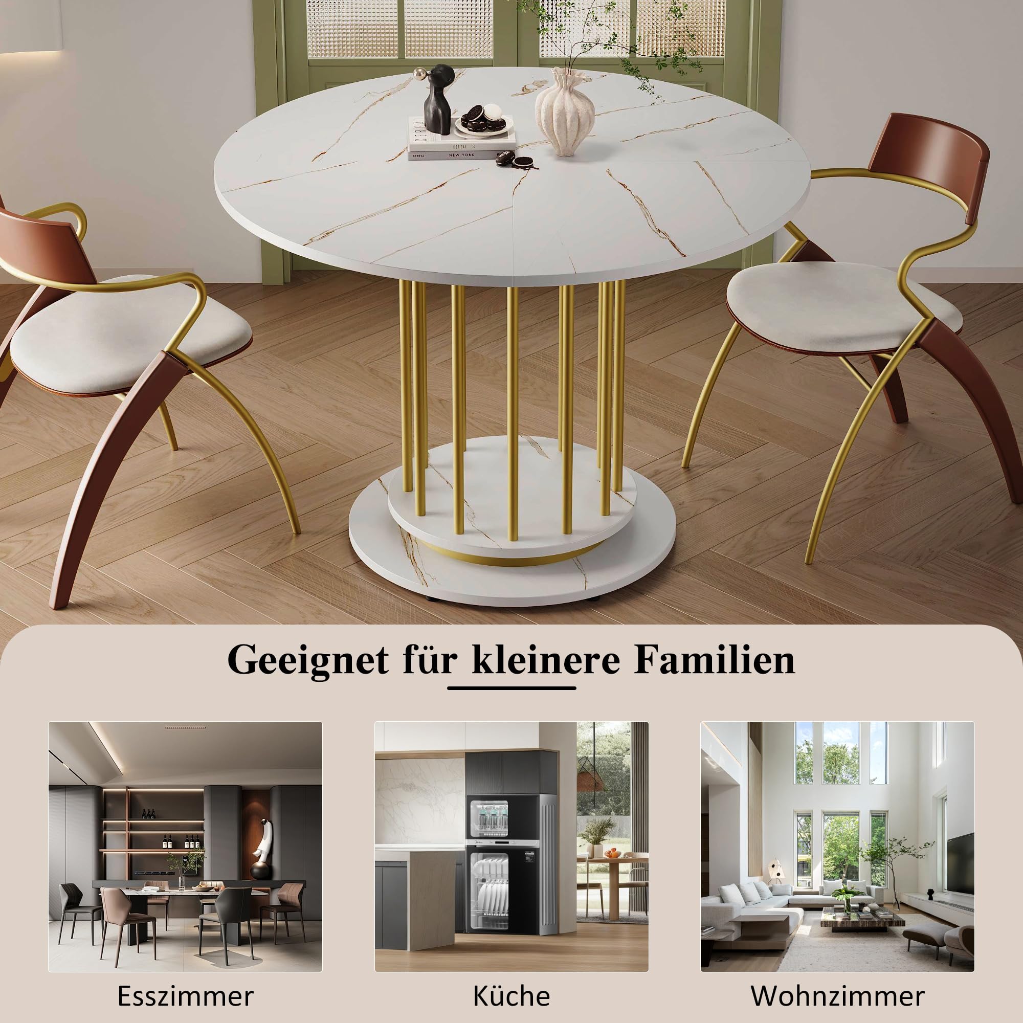 Nowoczesny okrągły marmurowy stół jadalny z metalową ramą, oszczędzający miejsce design dla 2-4 osób, idealny do kuchni lub salonu stylowe białe wykończenie