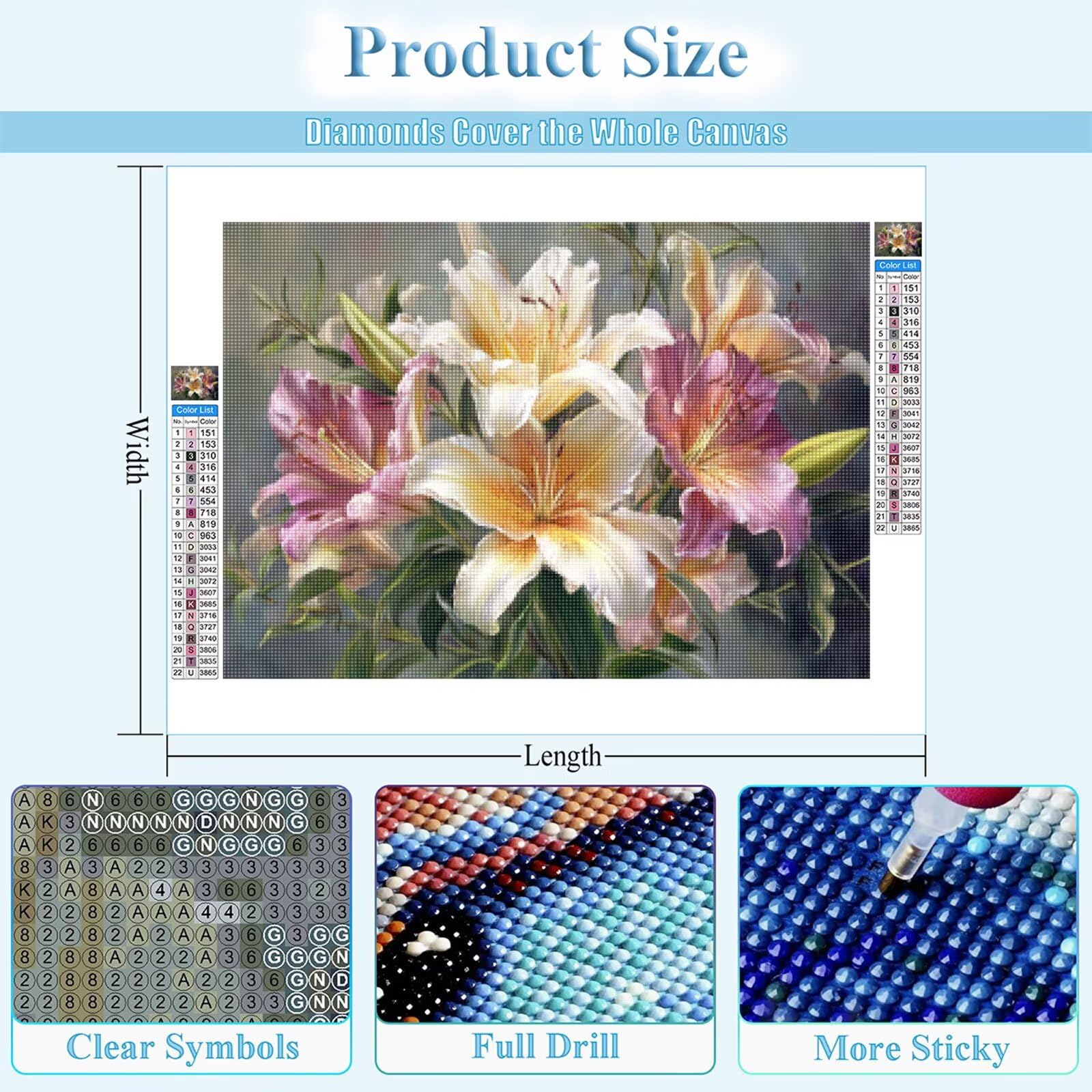 Kompletny zestaw do malowania diamentowego dla dorosłych, 5D diamentowa sztuka kryształowa sztuka, 60 x 90 cm DIY kryształowa mozaika z kryształem górskim na płótnie do dekoracji domu i relaksu, lilia