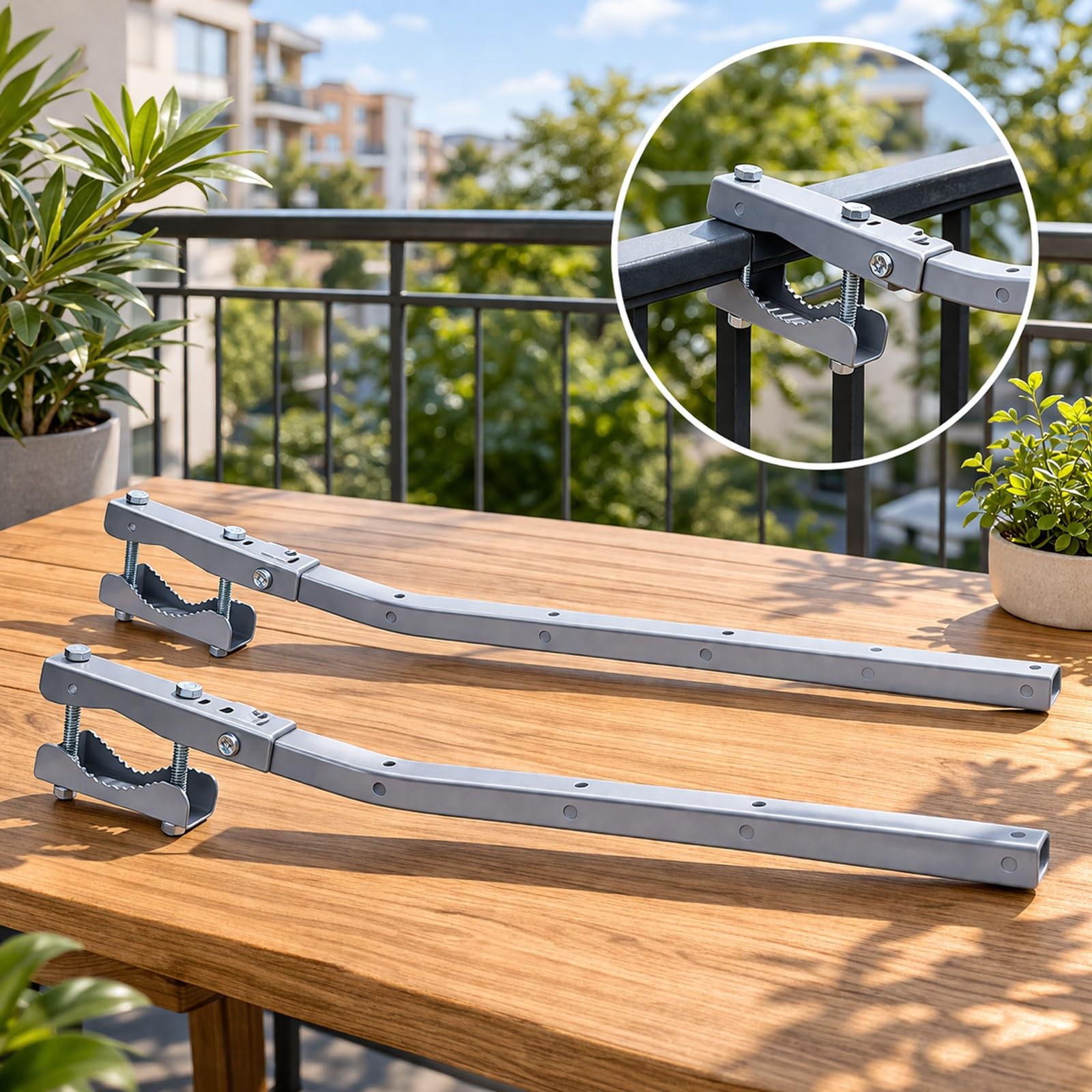 topolenashop Wäscheständer für Balkon 55 cm mit festen Stangen für rechteckiges Geländer – Wäscheständer für den Außenbereich, platzsparend, mit robusten Armen, knitterfrei, Befestigung rechteckiger