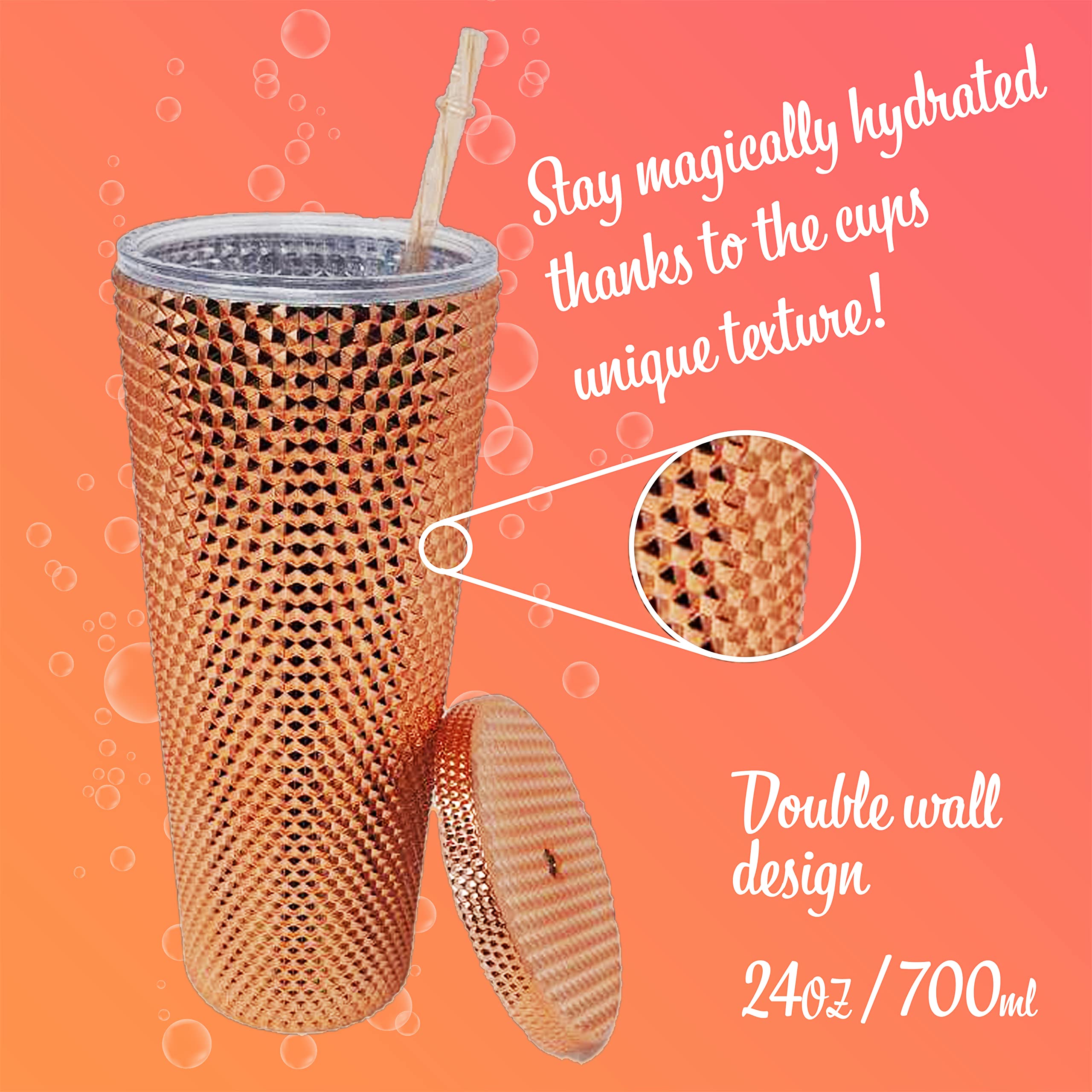 Nadia's Little Treasures Studded Tumbler met rietje deksel - Plastic