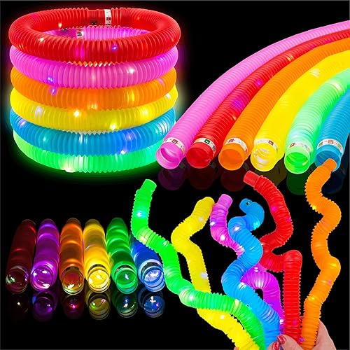 Toysery 24 tubos de luz para niños. Tubos que brillan en la oscuridad para niños. Divertidos tubos elásticos de tubo luminoso. Varillas luminosas