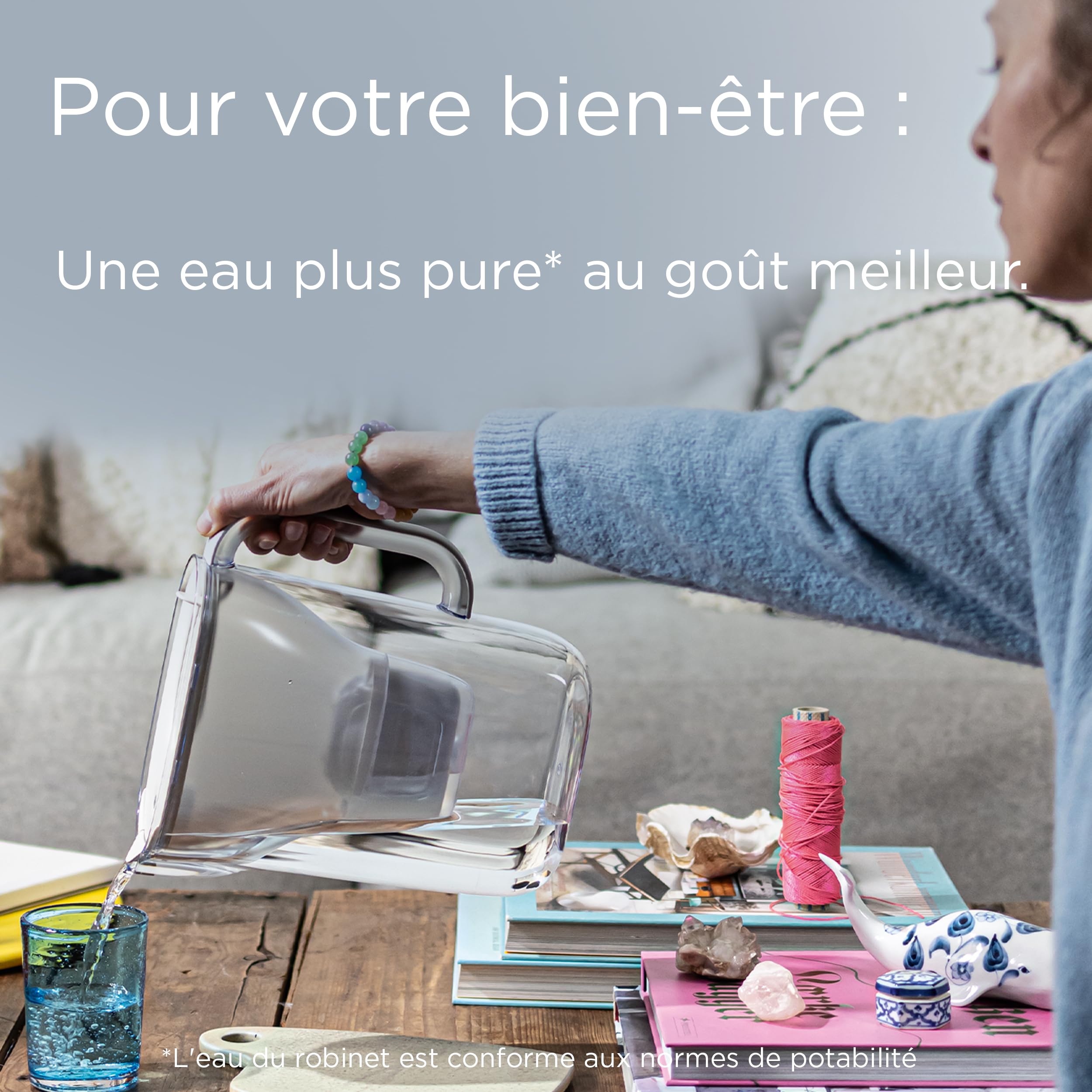 BRITA Carafe filtrante Style Essential blanche (2,4L) avec 1x MAXTRA PRO PURE PERFORMANCE - Indicateur Smart Light, tient dans la porte du frigo, réduit* des impuretés, certains métaux & plus