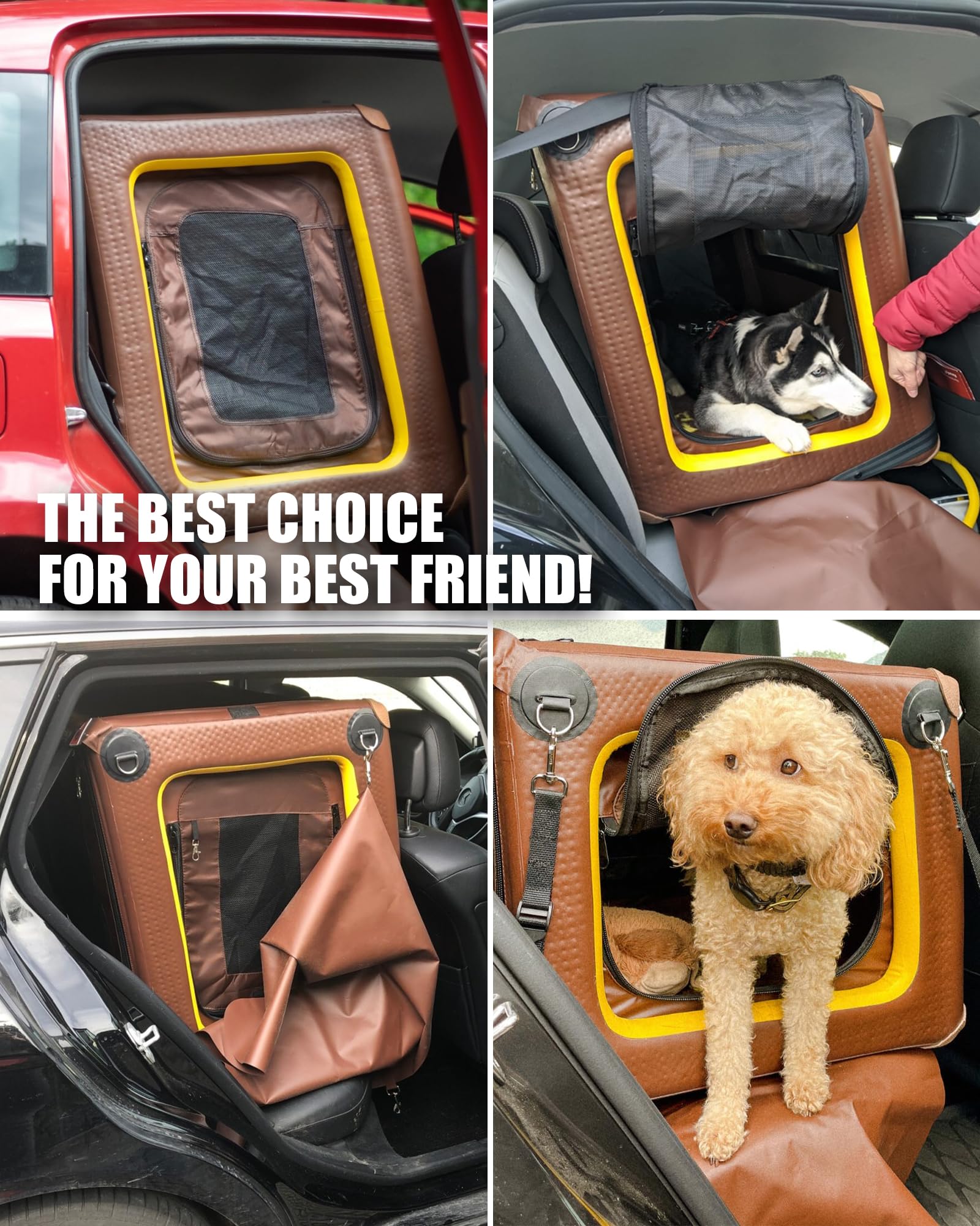 Faltbare Hundebox für Auto, tragbarer Hunde-Autositz, Highpi aufblasbare weiche Hundebox für große Hunde, Sicherheits-faltbare Hundetragetasche mit Sicherheitsgurt für Rücksitz, wasserdichter
