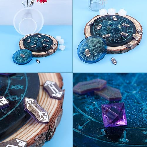 Miniatura 4 de Craftdady Juego de 6 moldes de resina epoxi de piedra de adivinación rúnica Futhark símbolo de energía, molde de silicona, bandeja de alfombrilla de