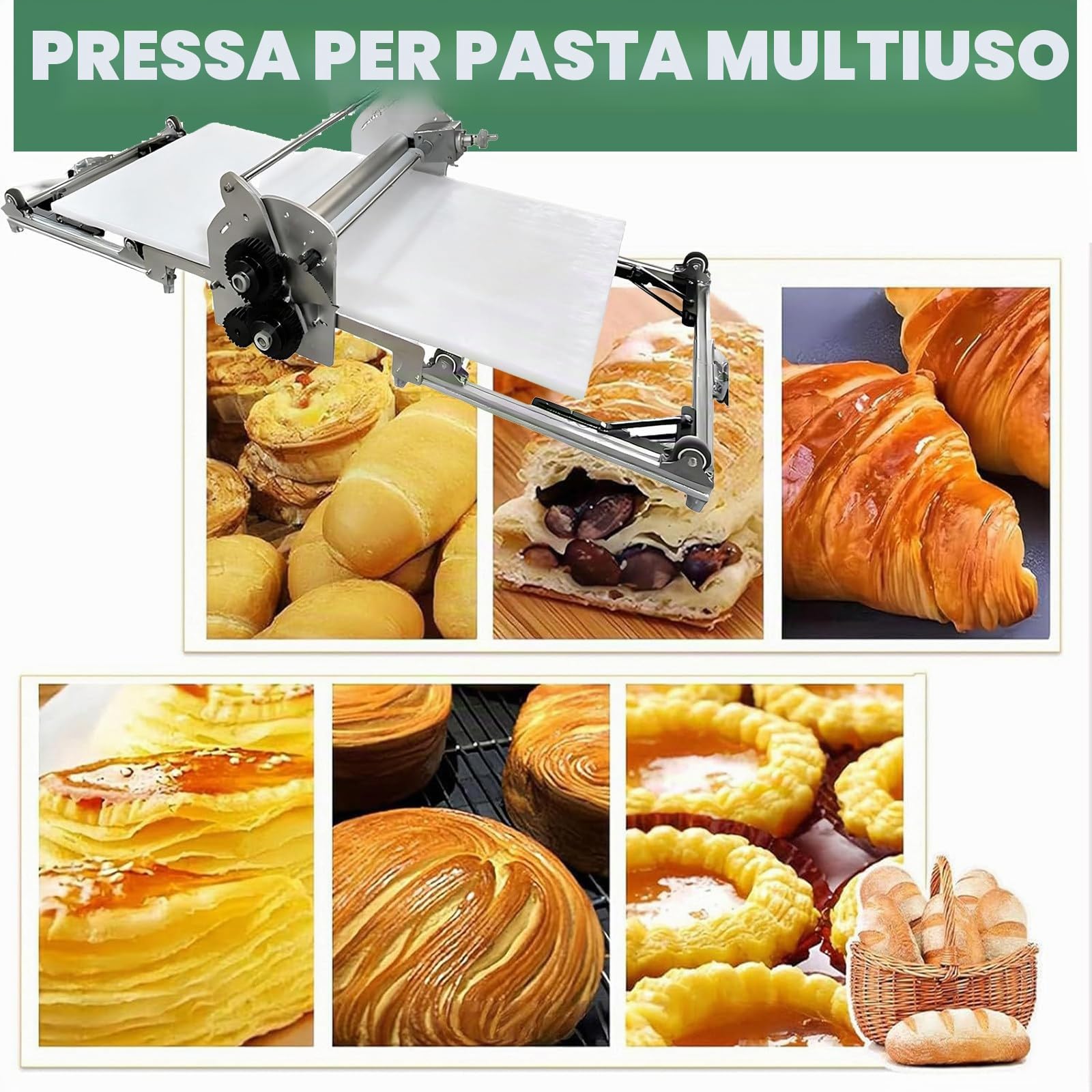 Sfogliatrice Pieghevole da 22,4", Stendipasta Elettrico, in Acciaio Inox, con Spessore Regolabile da 2 a 30 Mm, per Uso Domestico E Commerciale