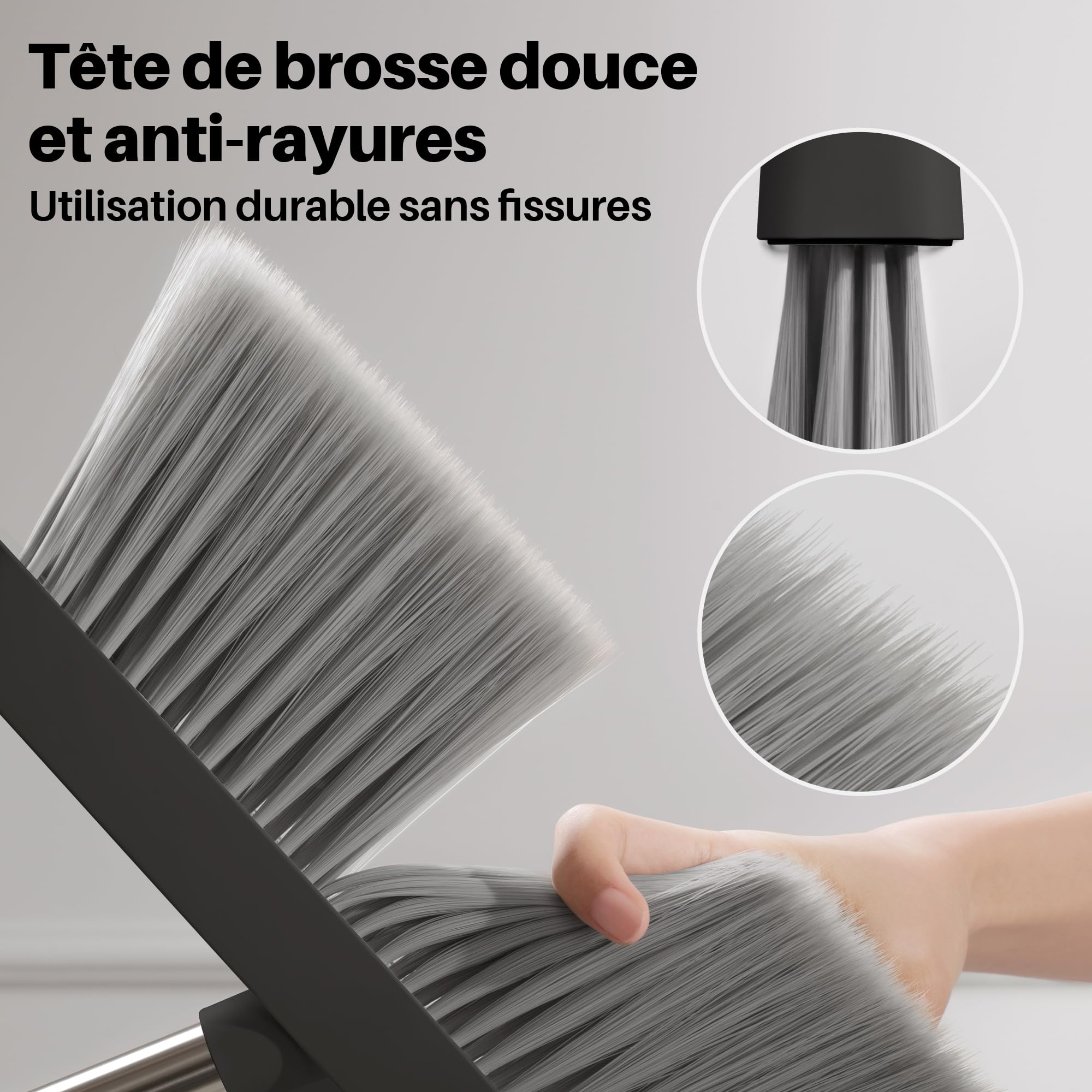JOYMOOP Ensemble Balai et Pelle à poussière, Pelle et balayette Long Manche, Balai sans se baisser pour intérieur et extérieur, Noir et Gris