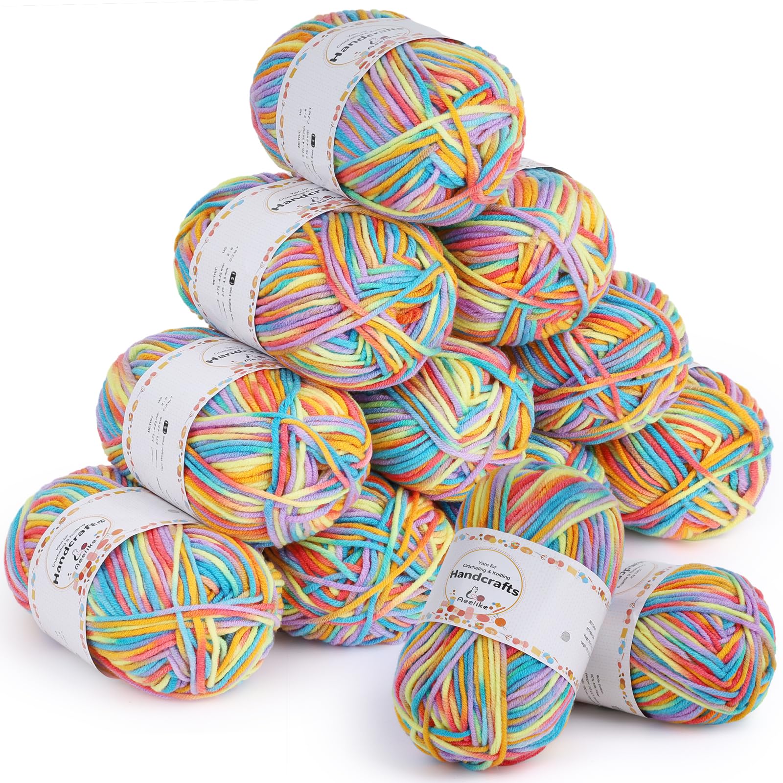 Aeelike Ombre Yarn Set 600g, 12 x 50g 5Ply Milk Cotton Acrylic Yarn for Crochet Beginners, Soft Gradient Yarn Knitting Wool for Crocheting Amigurumi & Granny Squares, Gradient Multicoloured — image 1