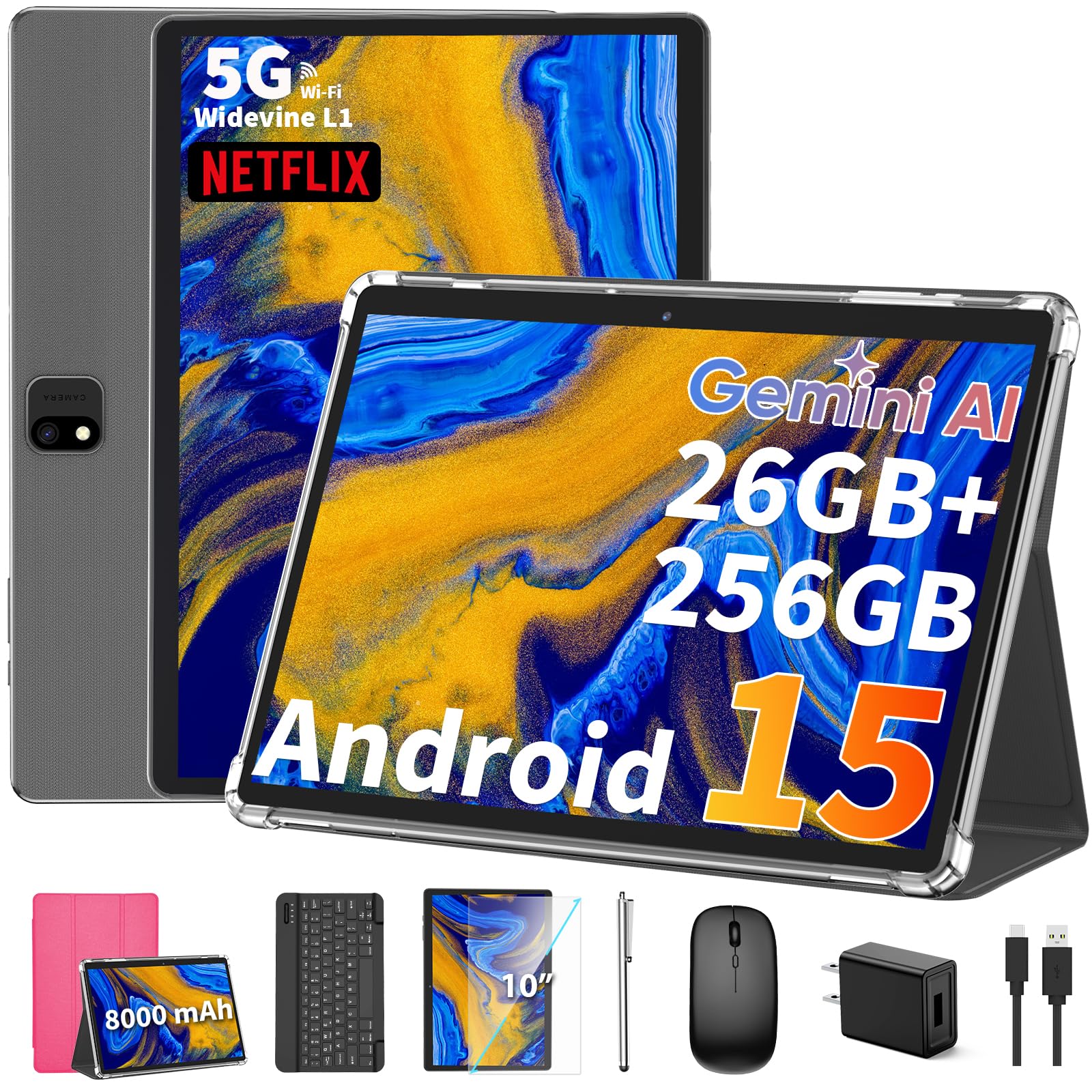 Amazon.com : 2025 Android 15 Tablet with Keyboard, 26GB(6+20)RAM+